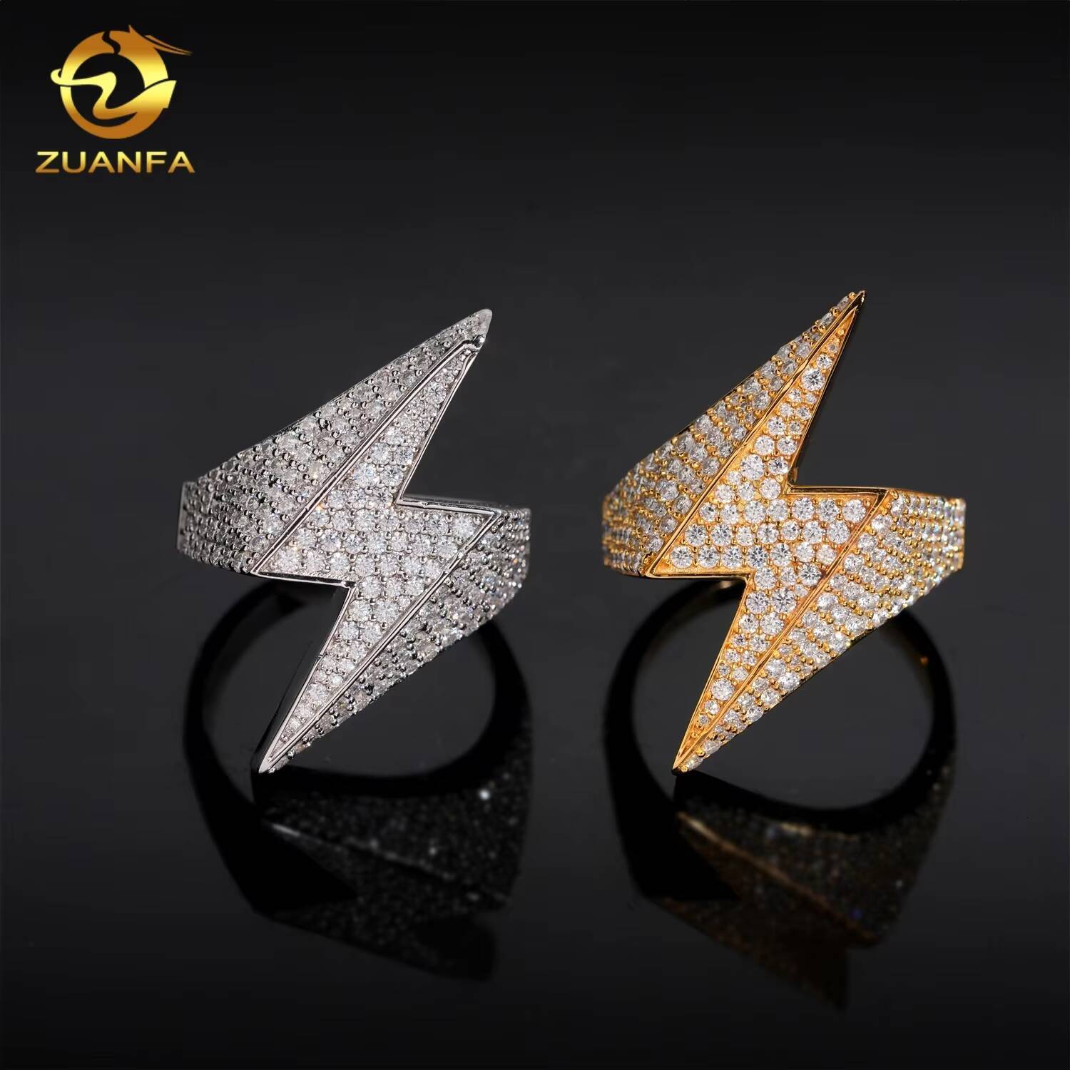 Hip Hop Jewelry 925 Sterling Silver High Quality Lightning Iced Out Men Diamond Moissanite Ring