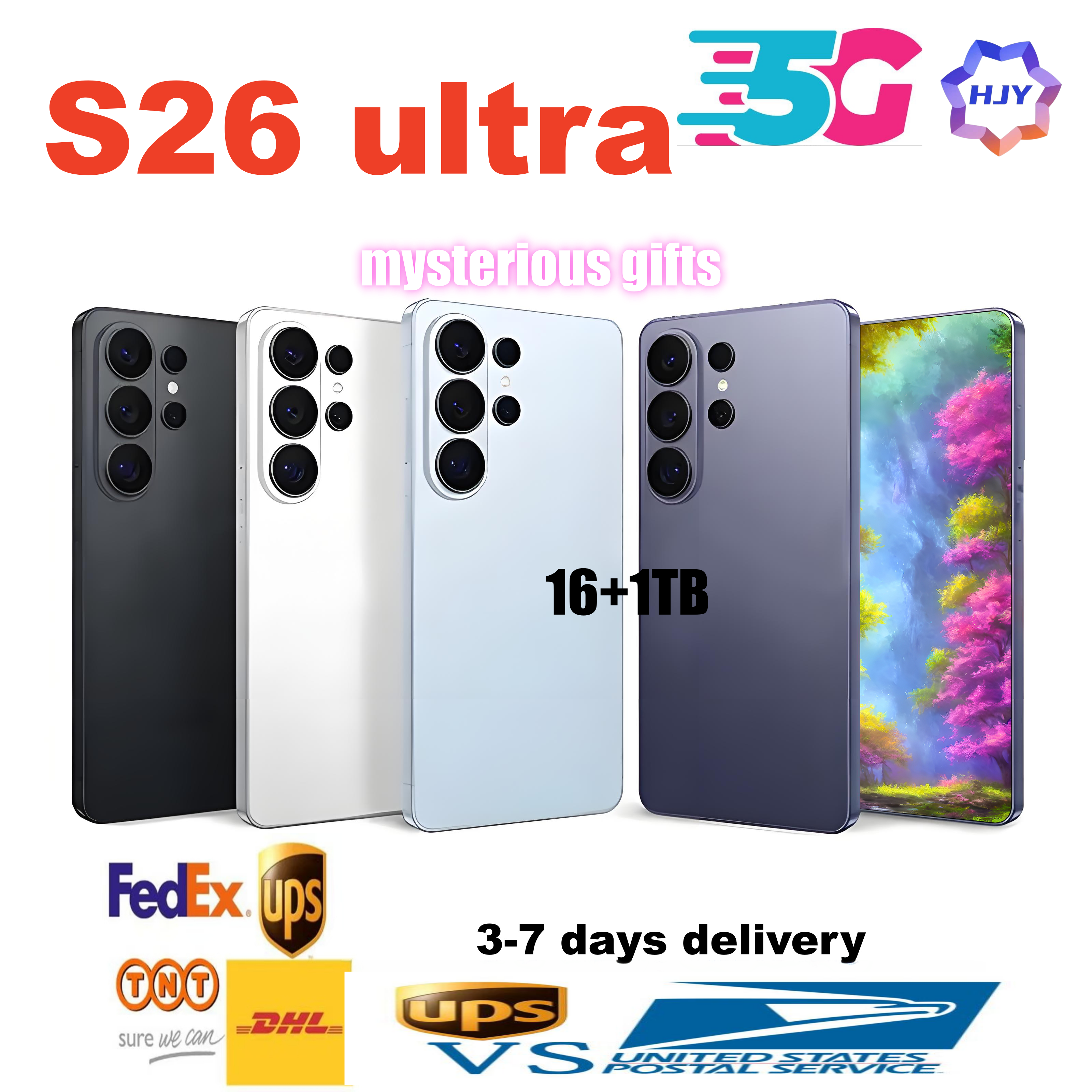 Designer cellphone S25 S26 Ultra i17 Pro Max Orange i16 Android Smartphone Camera Face Phone Unlocked LTE 16GB+1TB HD GPS Mobile Phone Ring Packaging box bag