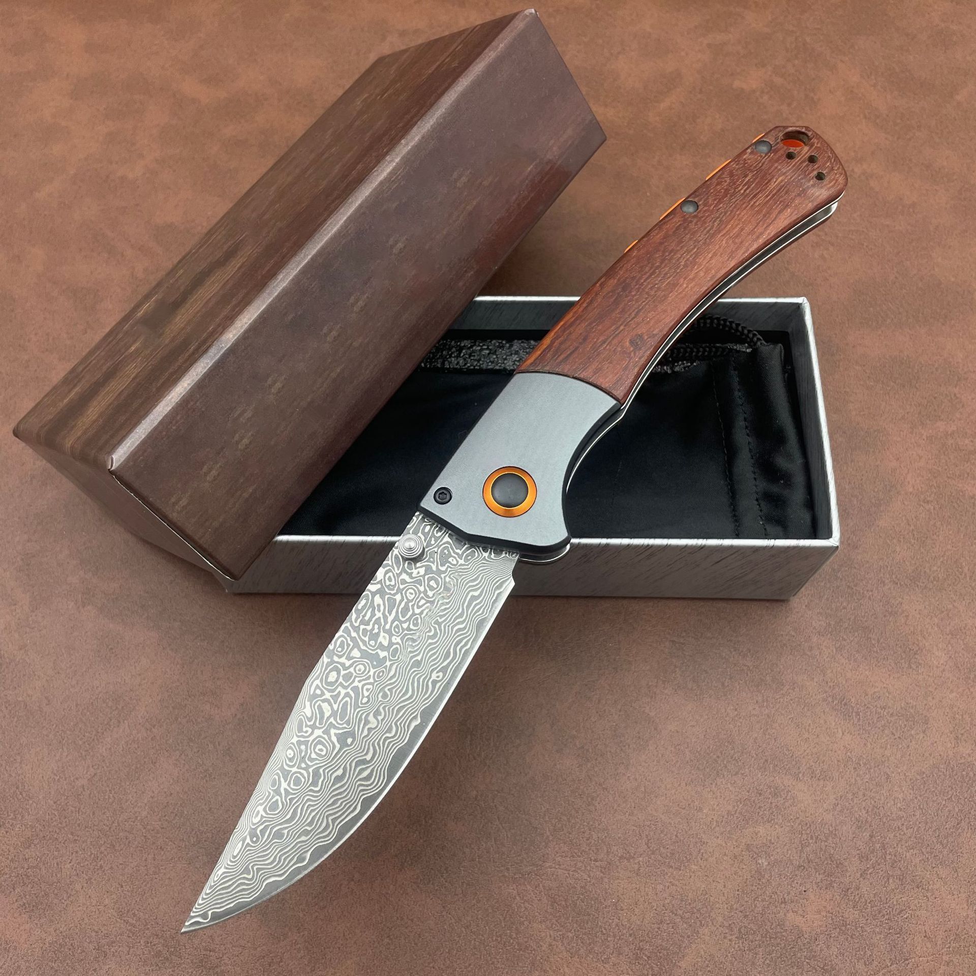 Damascus Steel Blade BM 15080 Crooked River Folding Knife Wooden / G10 Handles Outdoor Camping Pocket Knives EDC Tactical Tool