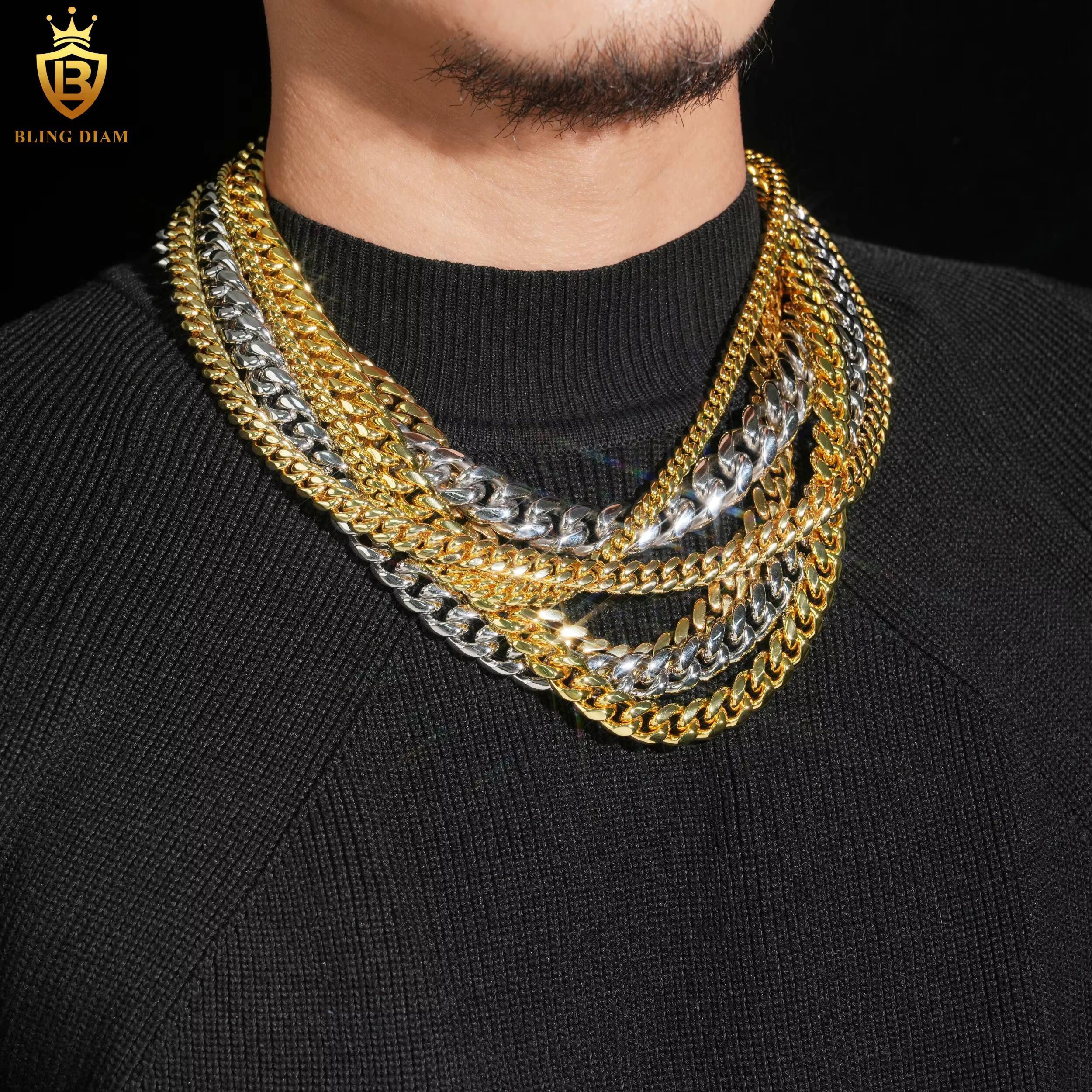 Hot Sale HipHop Cuban Chains 925 Silver VVS Moissanite Clasp 6/8/10/12/14MM Stainless Steel Link Chains Past Diamond Test GRA