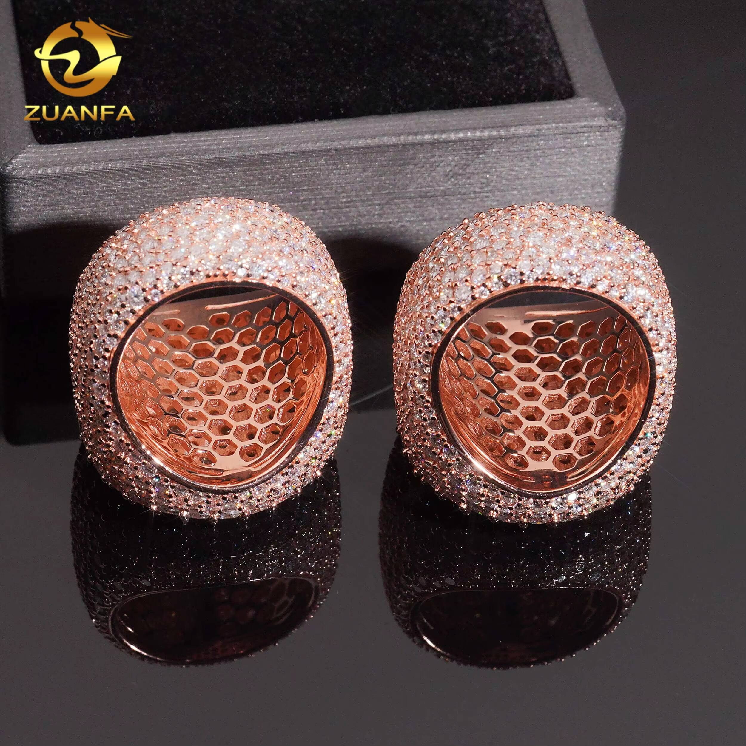 New Design Mosaic Reverse Setting Iced Out Ring 925 Sterling Silver VVS Moissanite Pass Diamond Test Diamond Hip Hop Ring
