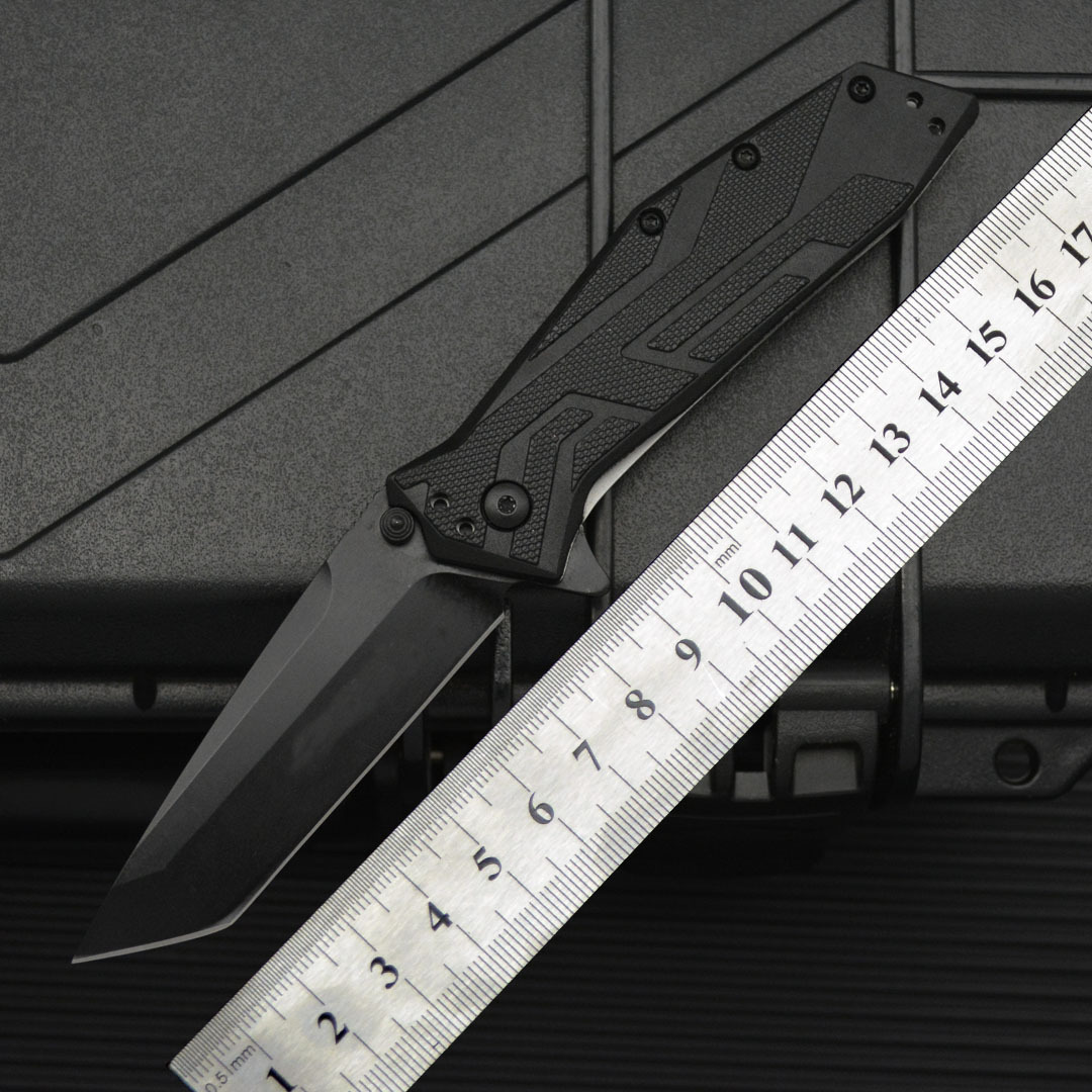 KS 1990 Black Folding Knife with 8Cr13Mov Blade and Nylon Fiber Handle - Essential Emergency Tool for Outdoor Hiking Travels