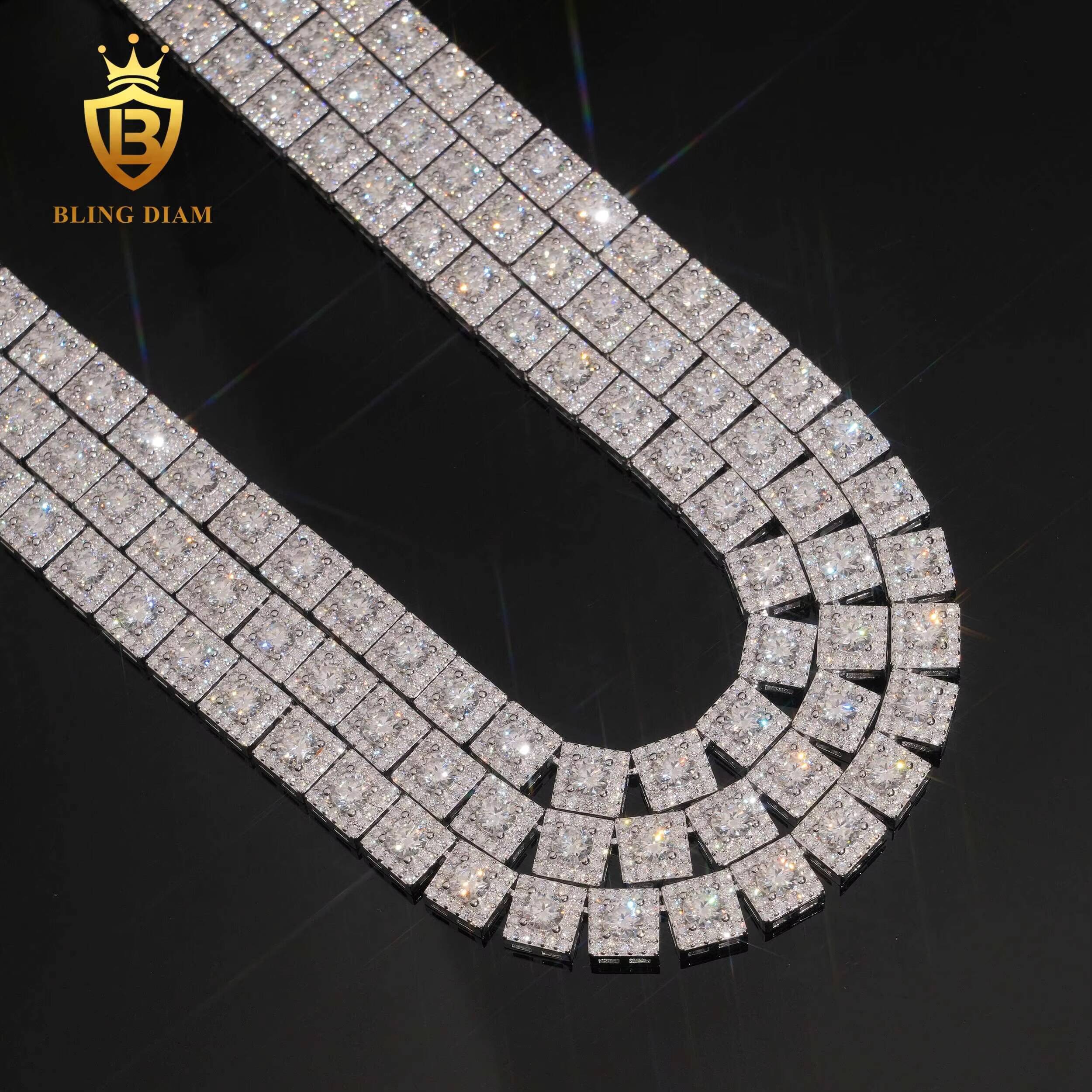 New Arrival HipHop 7mm 925 Silver Chain Mens Iced Out Moissanite Link Chains Pass Diamond Test VVS1 Moissanite Necklace with GRA
