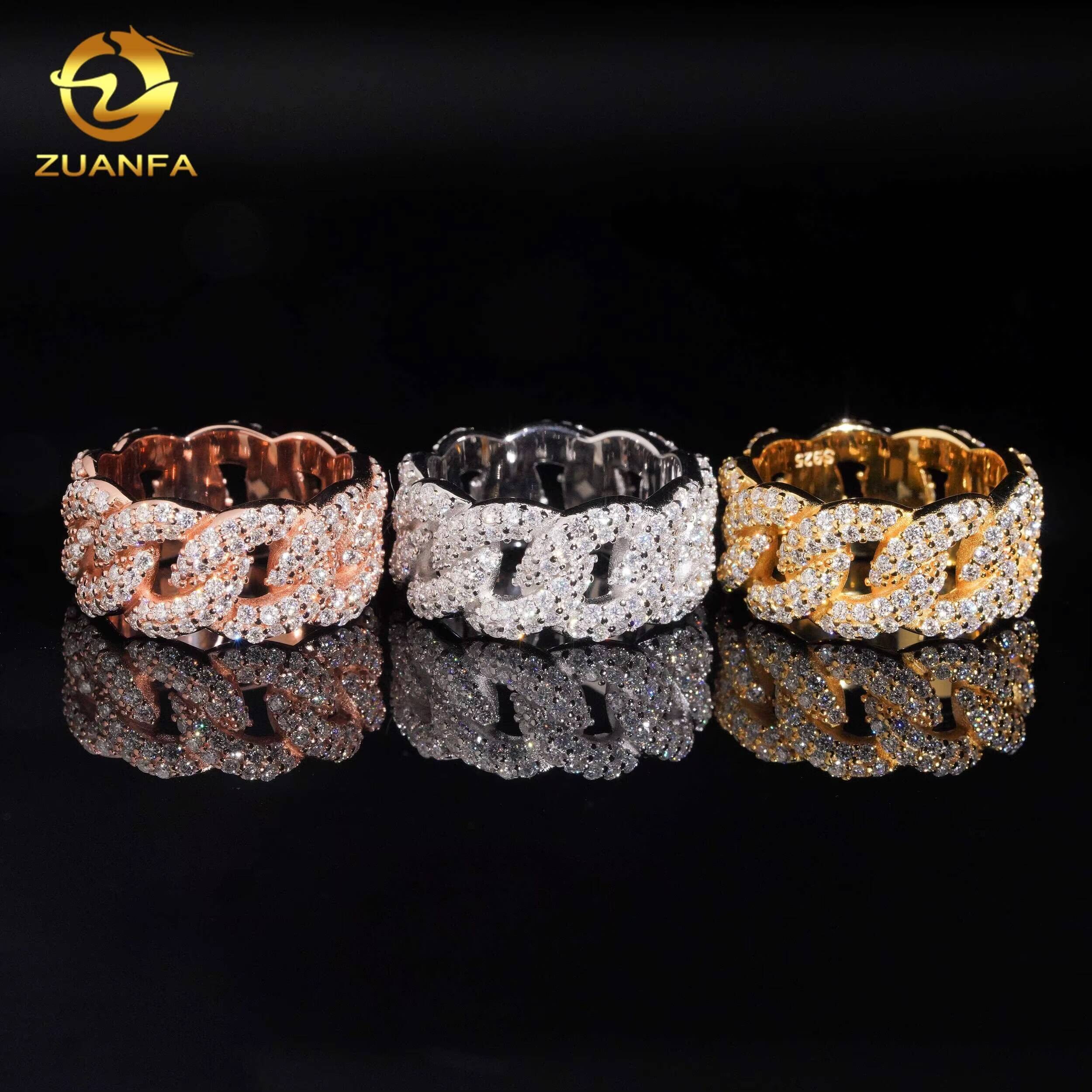 Fine Jewelry Iced Out Eternity Cuban Rings Hip Hop Style Pass Diamond Tester 925 Silver Moissanite Ring