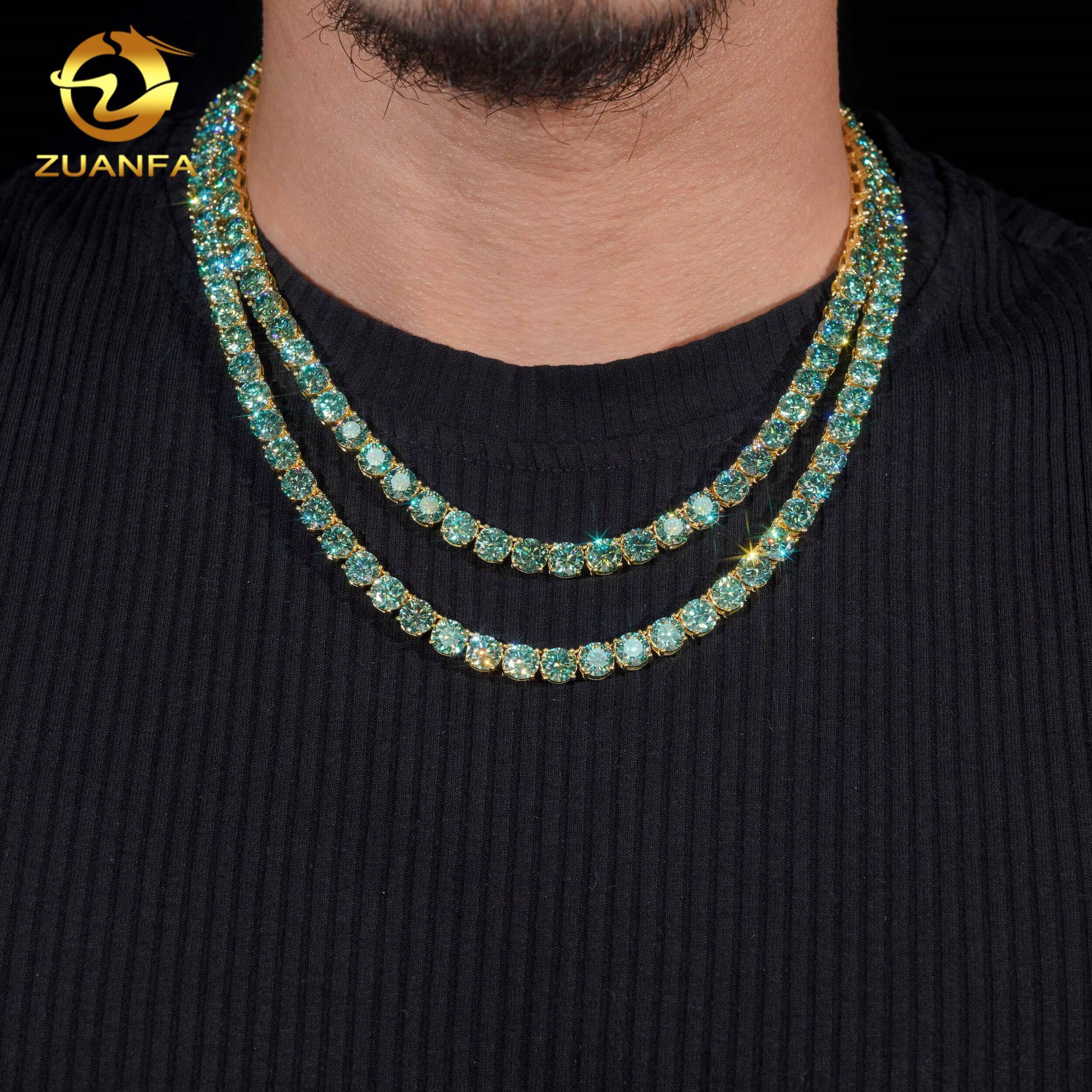 Big Size 65mm Original Color Blue Green Moissanite Chain Tennis Necklace Hip Hop Jewelry Tennis Chain Tennis Chain Bracelet