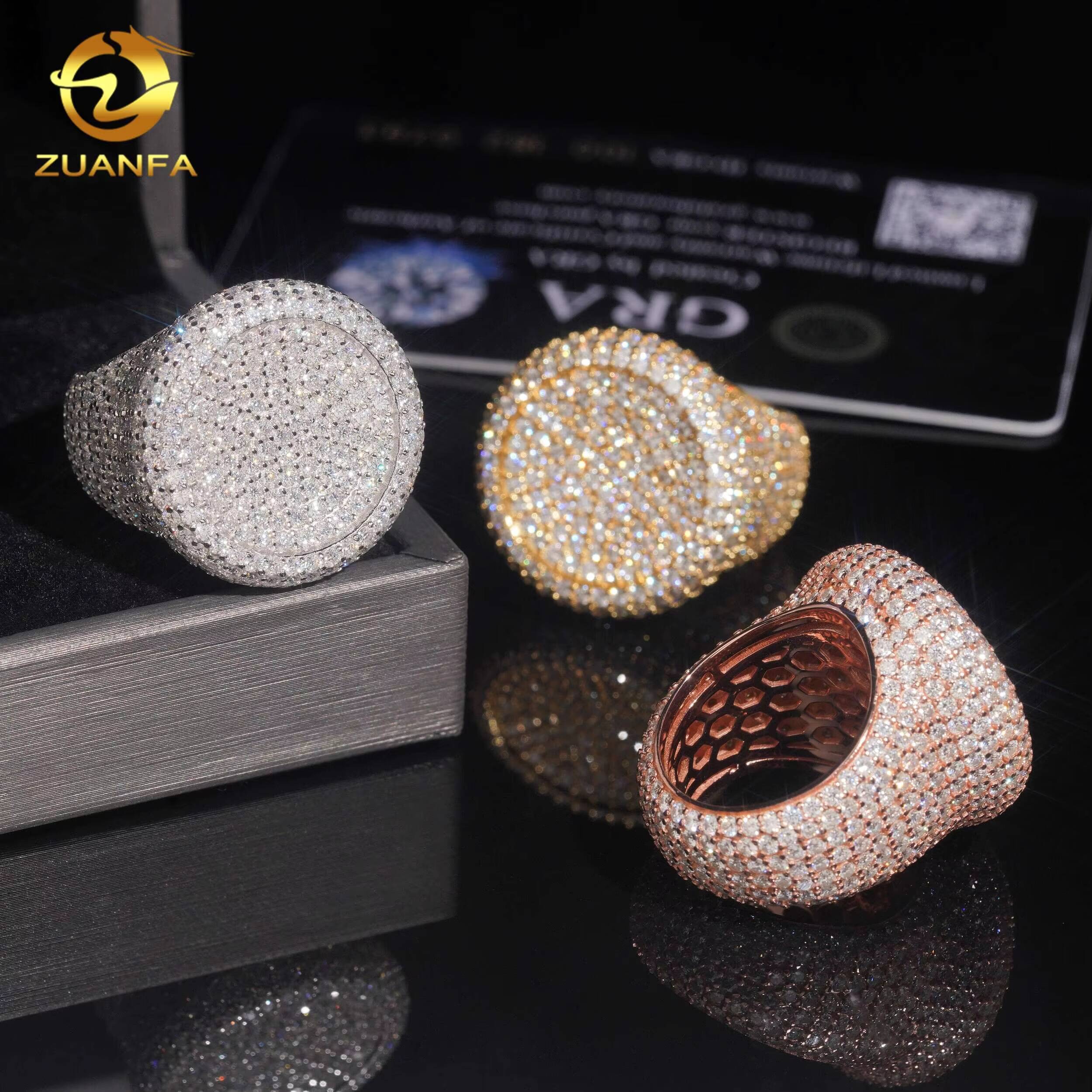 Iced Out Diamond Men Ring GRA Certificate Round Shape Custom Hip Hop VVS D Moissanite 925 Silver Fine Jewelry Diamond Rings