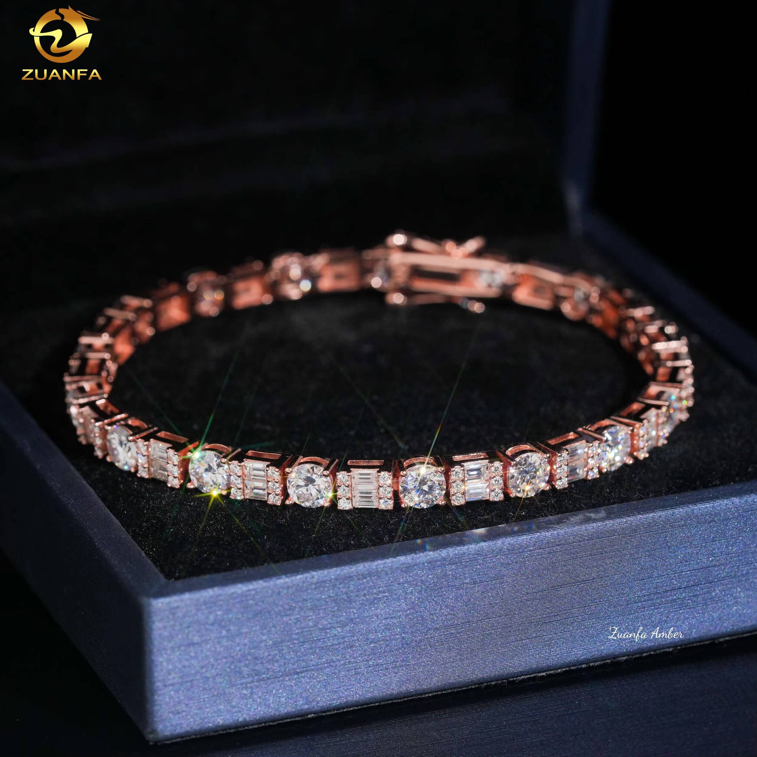Hip Hop Iced Out S925 Sterling Silver 5MM Bling D-VVS Moissanite Diamond Setting Tennis Bracelet
