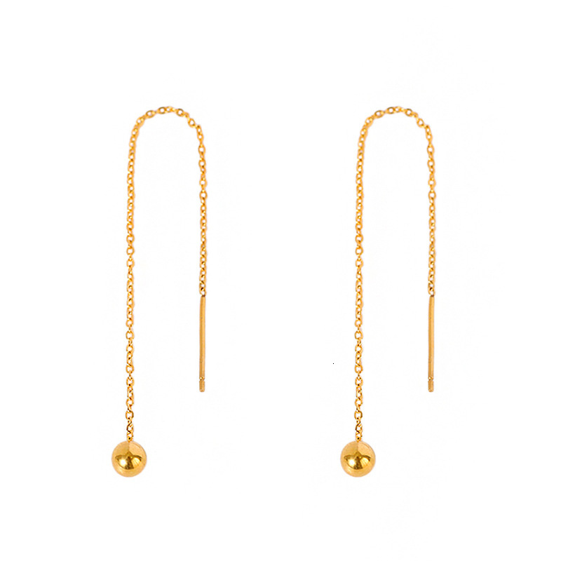 Designer Gold Bead Doudou Thread Titanium Steel Tassel Earrings New Trendy 18k Gold Elegant Earrings for Women Long Style High-end Sense Stud Earrings