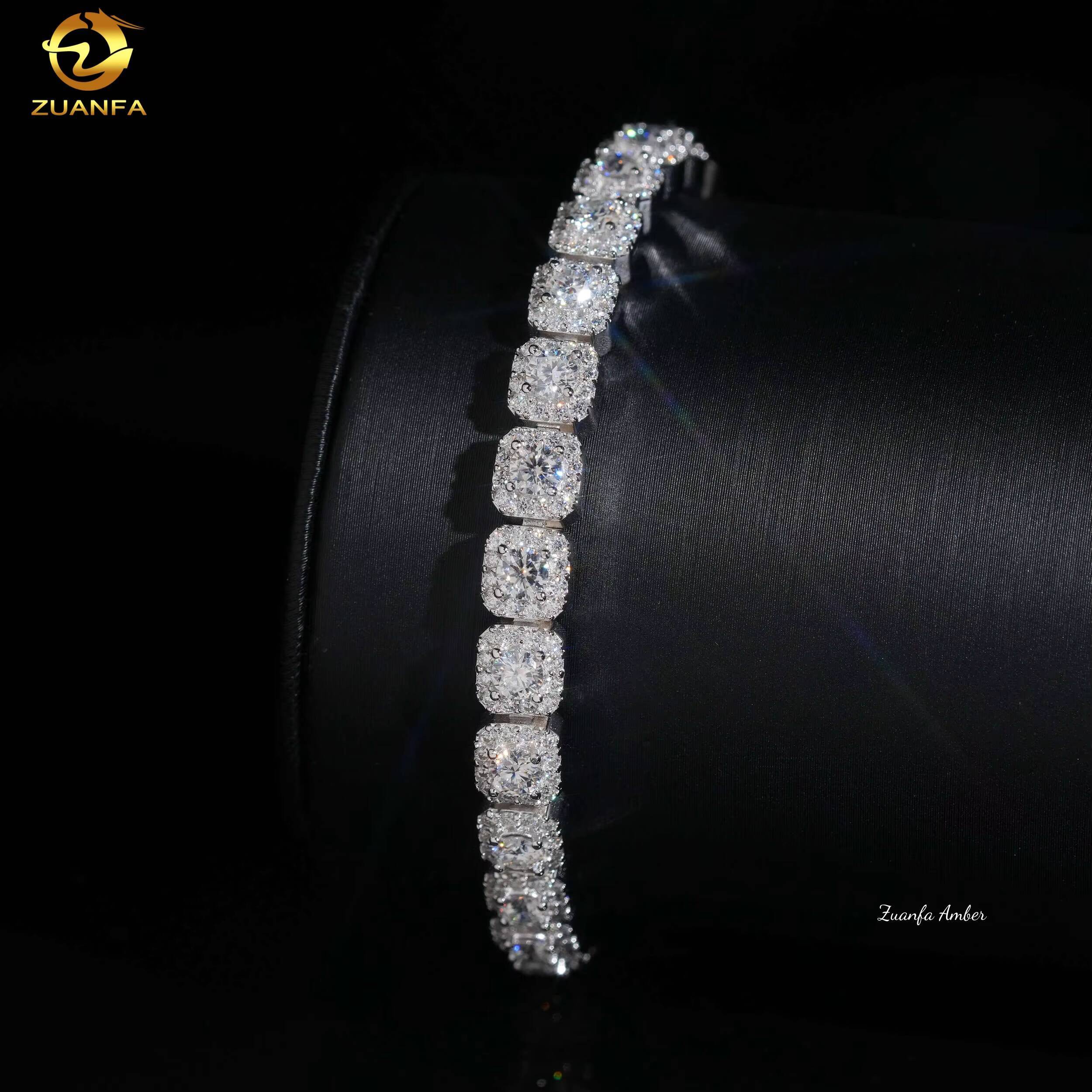 Vintage Cluster Bracelet Pass Diamond Test VVS Moissanite 925 Sterling Silver Gold Plated Iced Out Hip Hop Linked Men Bracelet