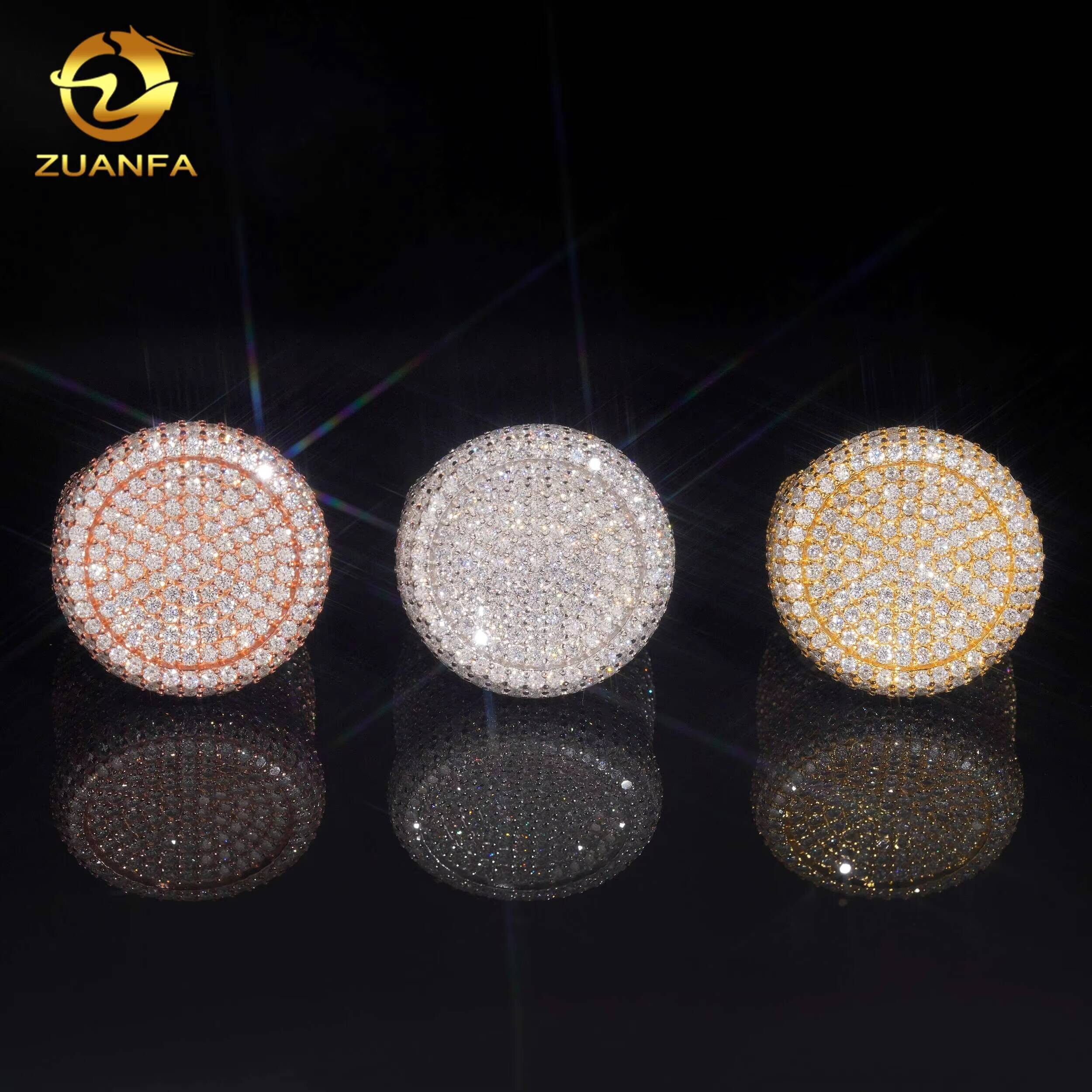 Iced Out Diamond Men Ring GRA Certificate Round Shape Custom Hip Hop VVS D Moissanite 925 Silver Fine Jewelry Diamond Rings