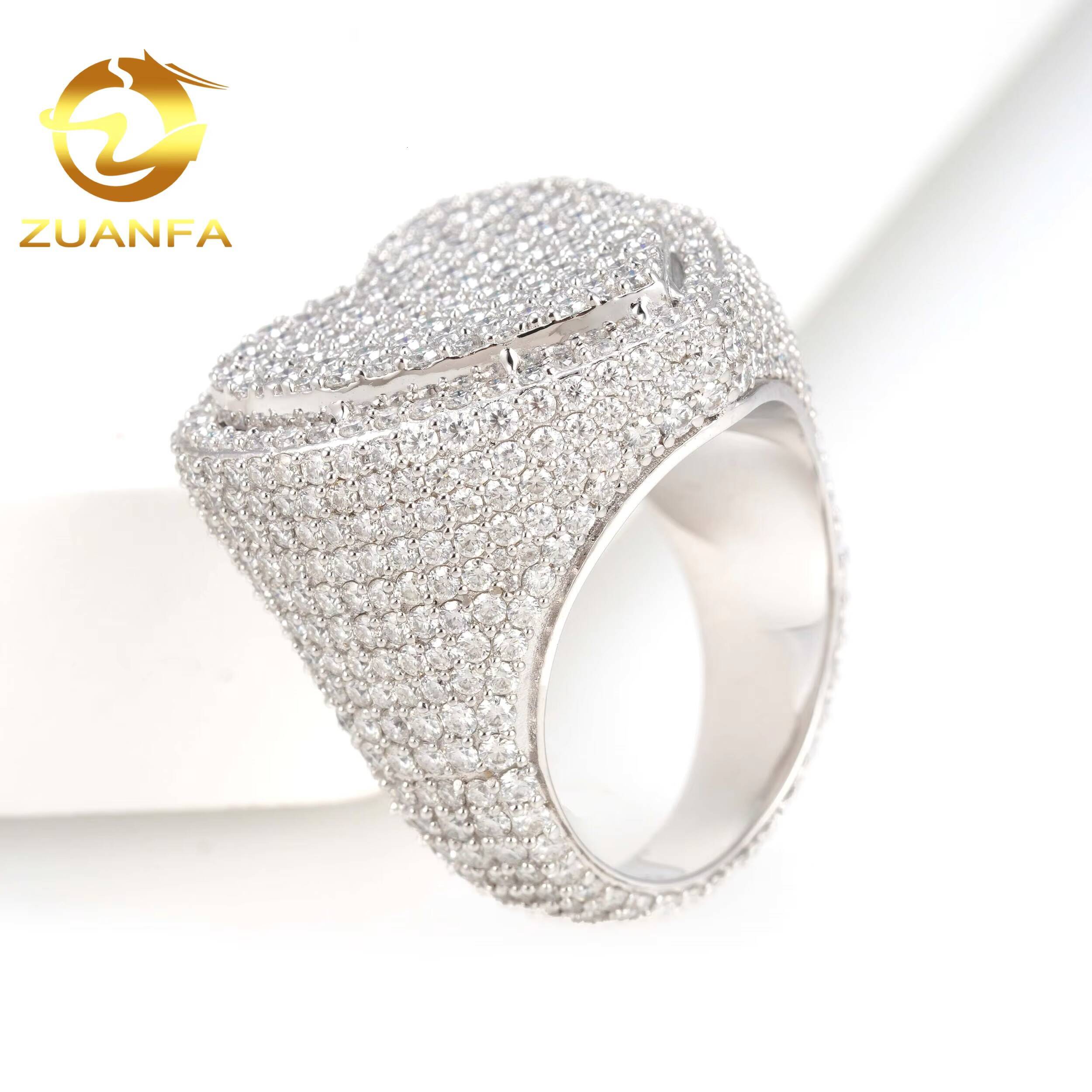 Wholesale Price Iced Out Heart Design GRA Certificate 925 Silver Moissanite Hip Hop Men Diamond Ring