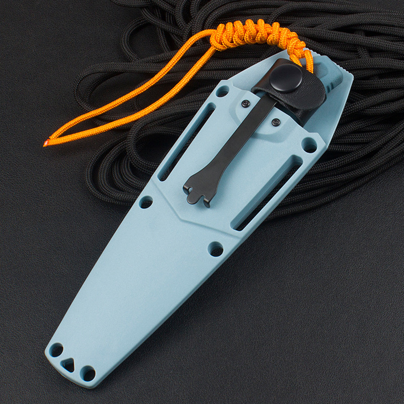 BM18050 2026 New Fixed Stone Washed Knife Blue TPV Handle Survival Small Straight Knife, K Sheath with Clip EDC Tool, Pocket Knife