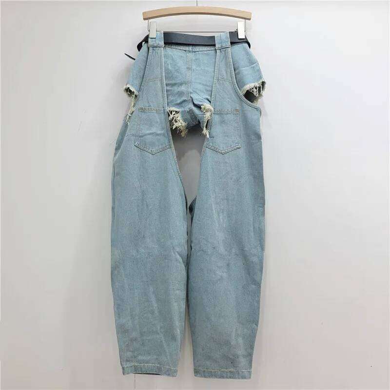 gestring Women Autumn Hole Belt Low Waist Denim Pants Fashion All Match Loose Casual Long Straight Jeans New MAKOUFEI
