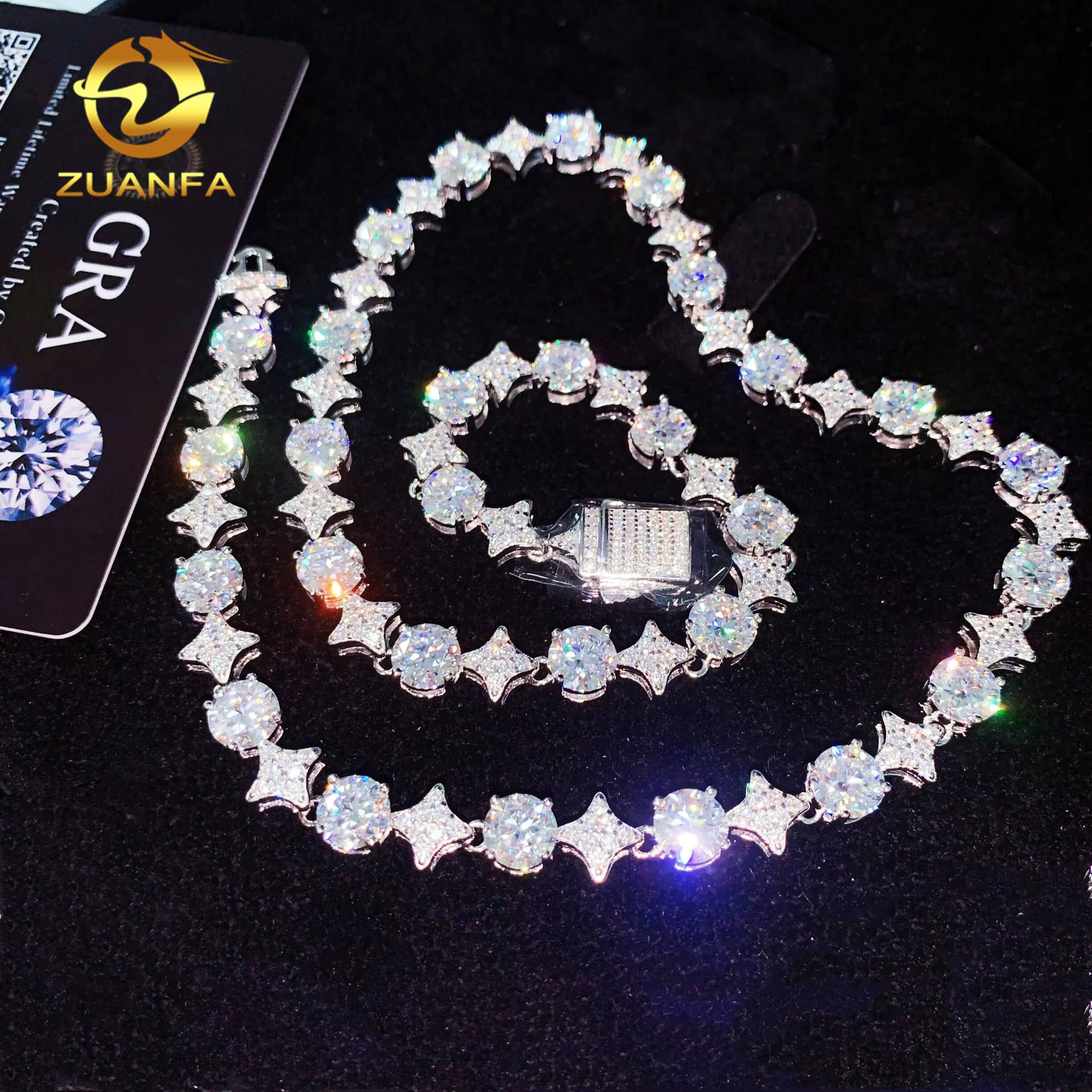 Flashy Necklace for Girl 5mm Moissanite Tennis Chain Necklace Star 925 Sterling Silver Moissanite Hip Hop Jewelry