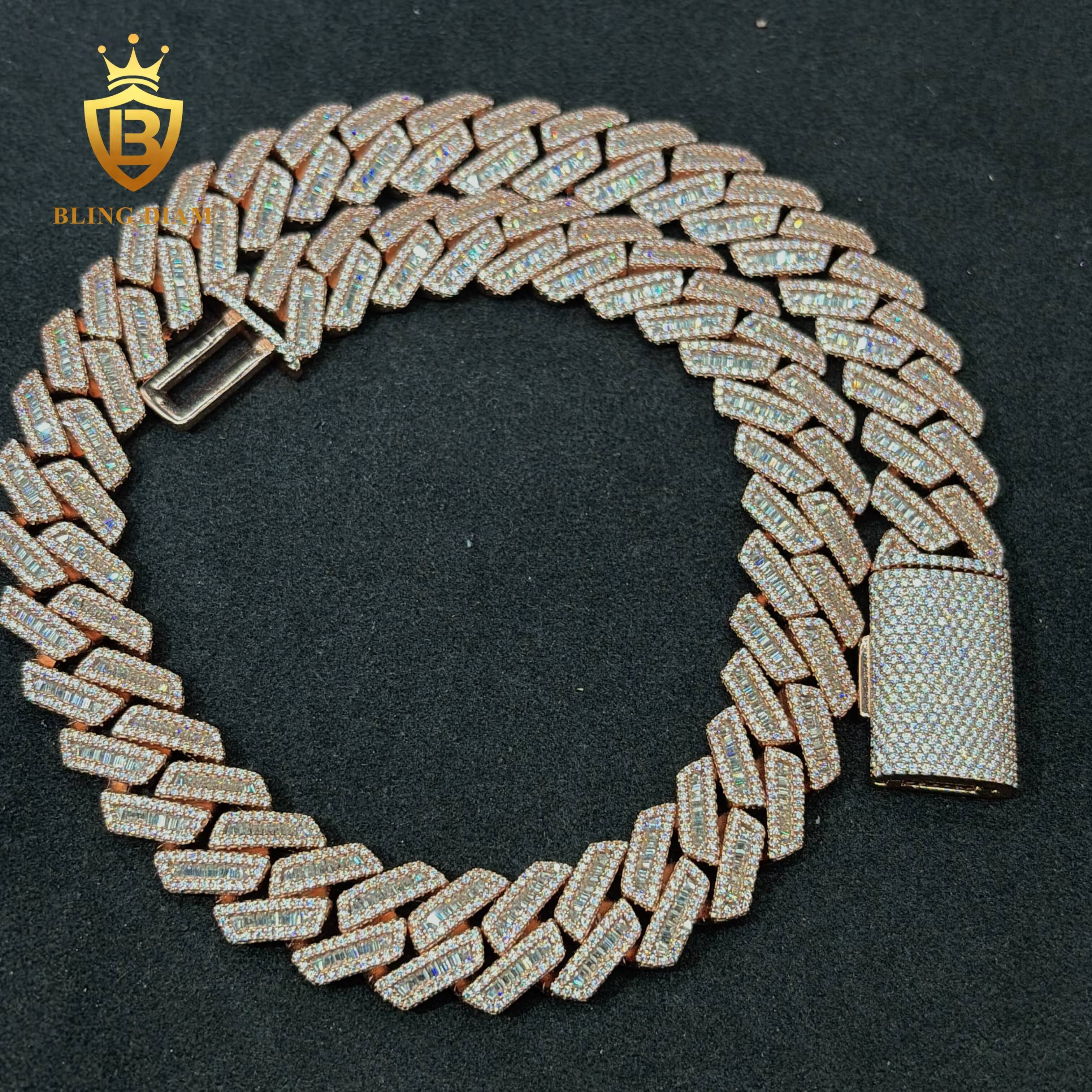 Custom Jewelry Moissanite Chain Hip Hop Men Pass Diamond Tester 18mm 925 Sterling Silver VVS Moissanite Cuban Chain