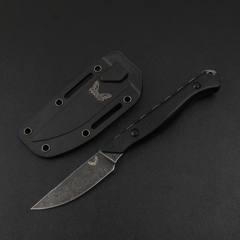 BM 15700 Flyway Fixed Blade Stonewashed Hunting Knife with Nylon Fiber Handle and Sheath. Outdoor Camping Tactical Survival Tool