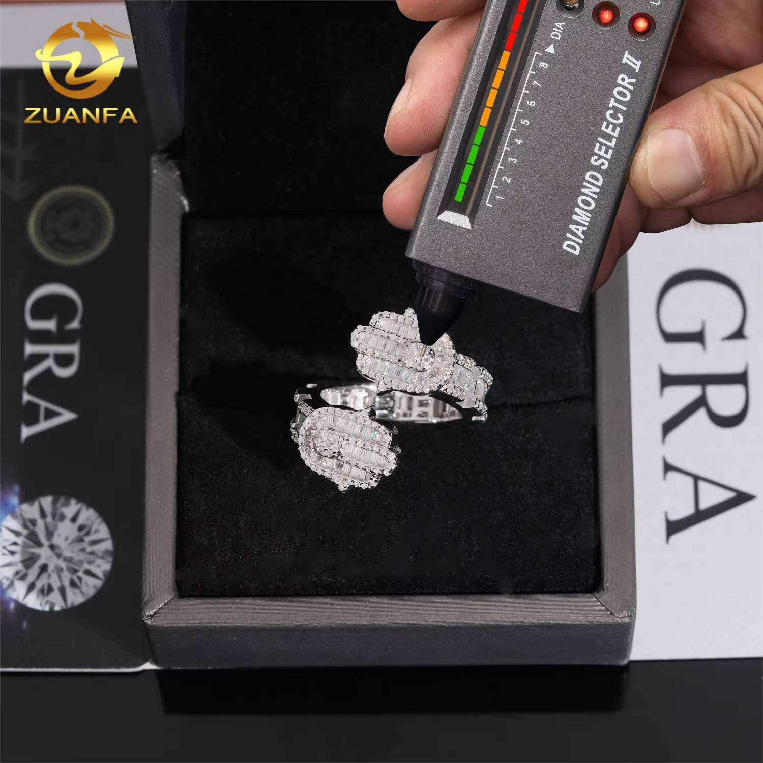 Fashion Jewelry Iced Out Hand Hip Hop GRA Certificate 925 Silver Moissanite VVS Diamond Ring
