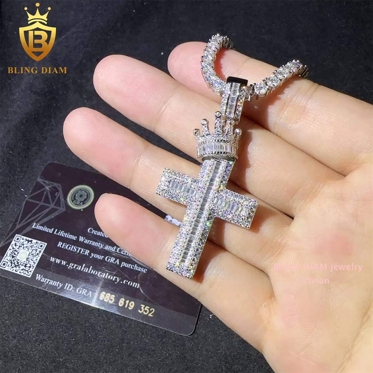 VVS Moissanite Diamond Cross Pendant 925 Sterling Silver Hip Hop Iced Out Style Passes Diamond Tester Pendants Charms