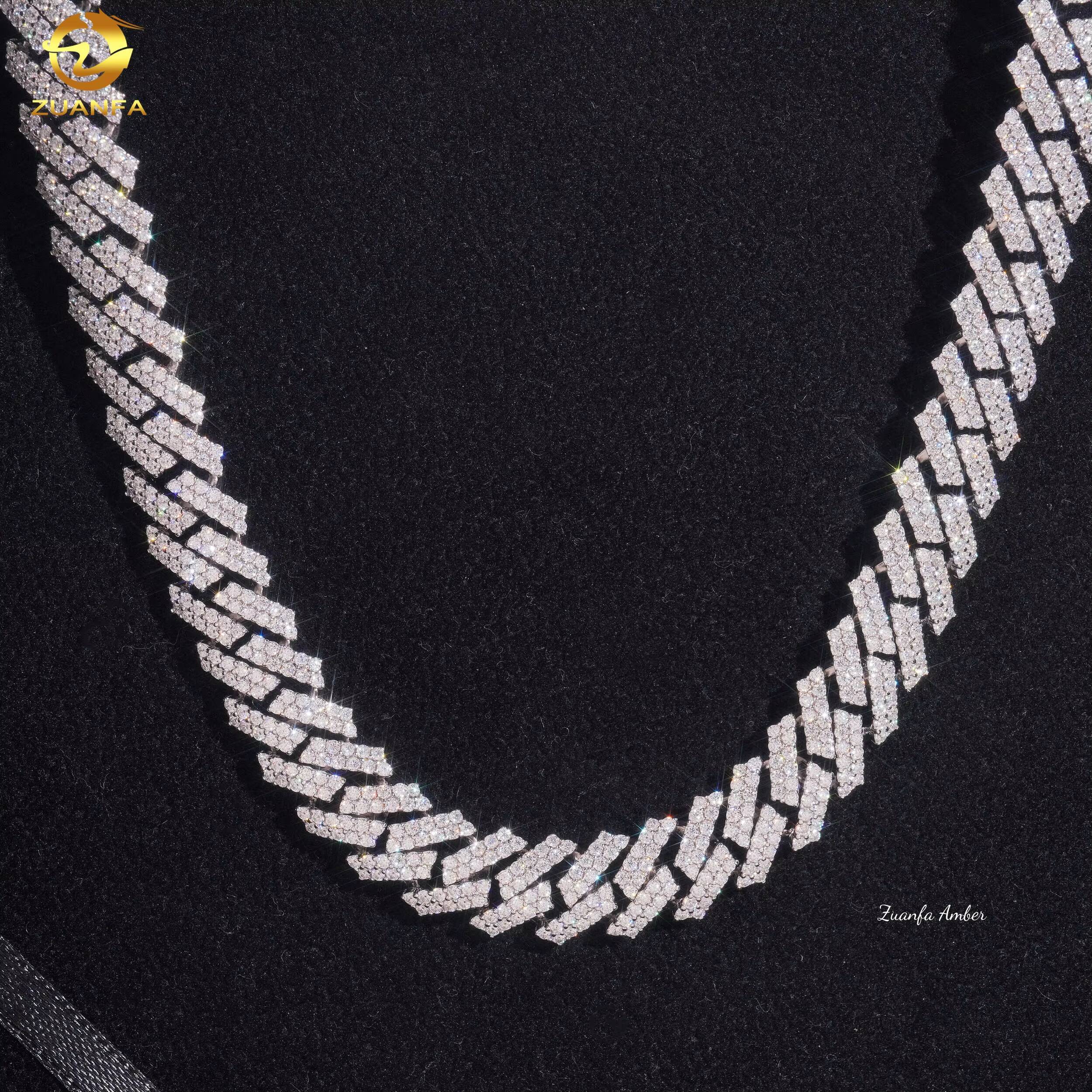 Long Clasp S925 Sterling Silver Hip Hop Iced Out 12MM VVS Lab Moissanite Diamond Prong Cuban Link Chain Mens Necklace