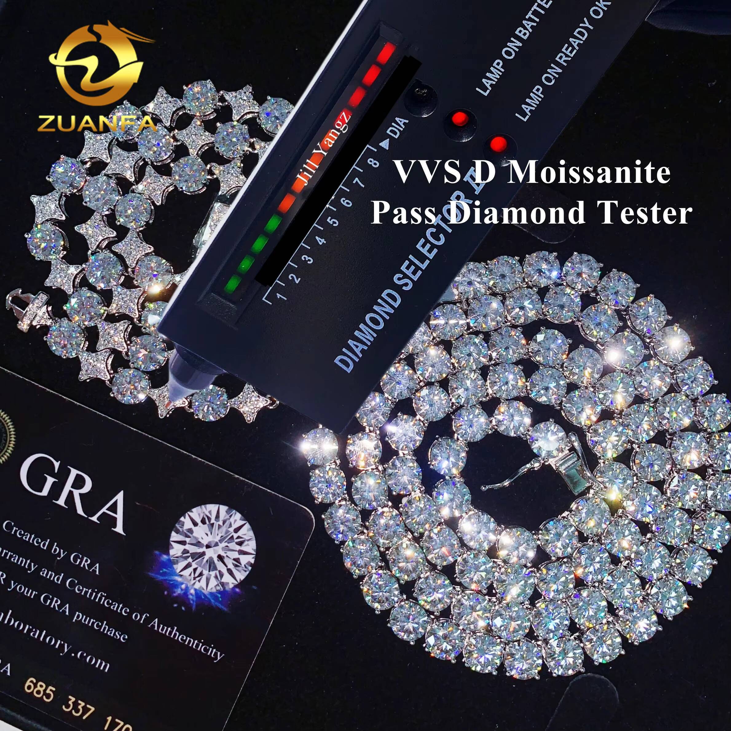 Flashy Necklace for Girl 5mm Moissanite Tennis Chain Necklace Star 925 Sterling Silver Moissanite Hip Hop Jewelry