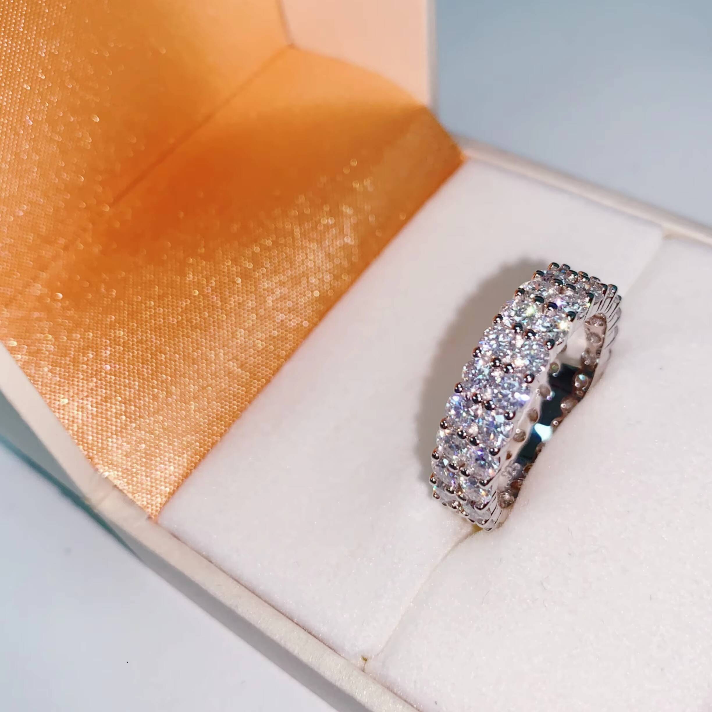 Full Eternity Ring Ready to Ship GRA 925 Two Row 3MM Moissanite Ring Iced Out Men Diamond Ring Iced Out Jewelry