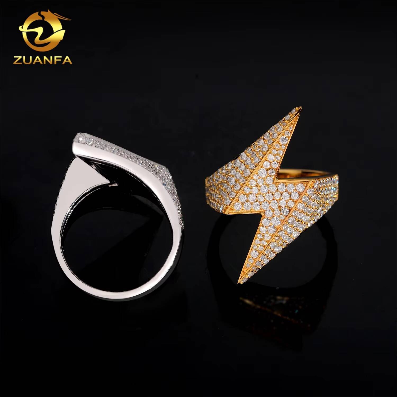 Hip Hop Jewelry 925 Sterling Silver High Quality Lightning Iced Out Men Diamond Moissanite Ring