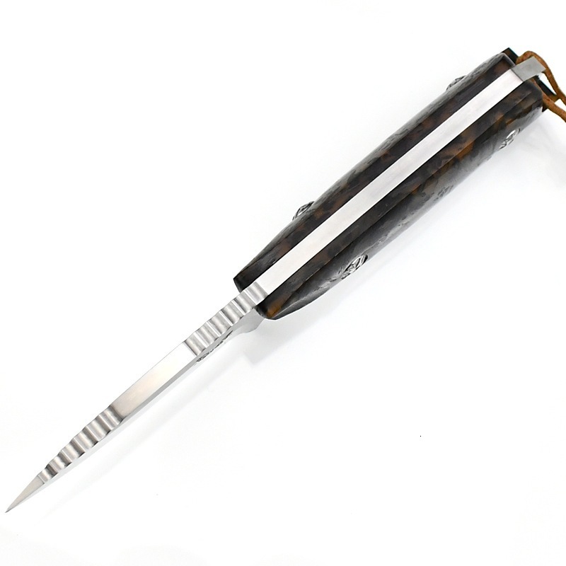 15017 Petrified FishFolding Knife with Wooden Titanium Handle Steel Pocketknives Tactical Knife for Hunter EDC Hand Tool
