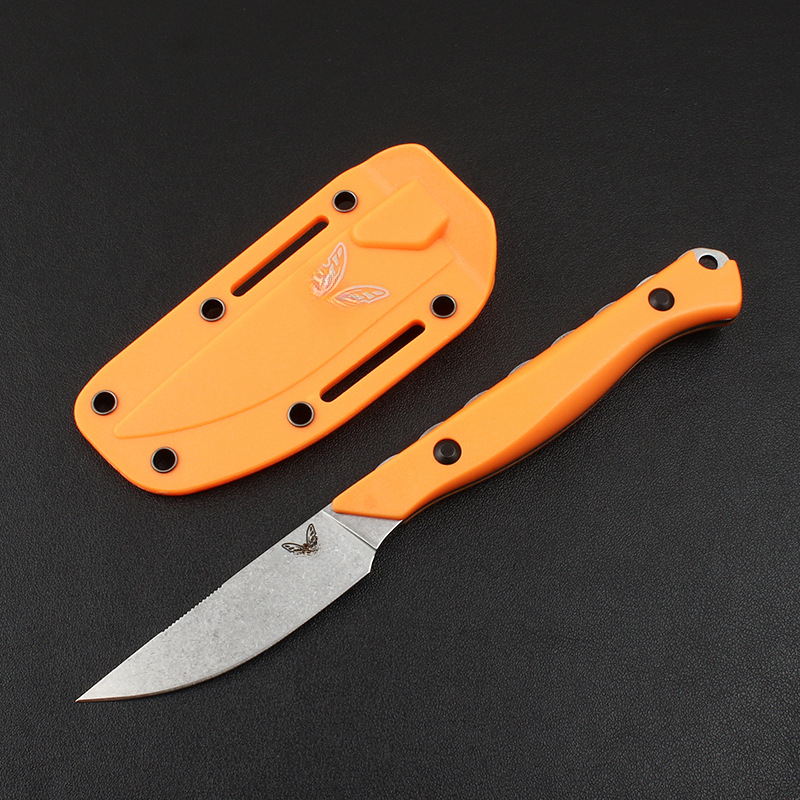 BM 15700 Flyway Fixed Blade Stonewashed Hunting Knife with Nylon Fiber Handle and Sheath. Outdoor Camping Tactical Survival Tool