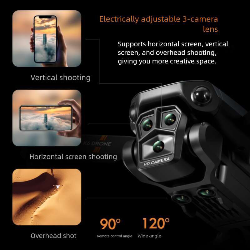 K6 MAX Foldable RC Drone, Triple Lens HD Aerial Quadcopter, Smart Obstacle Avoidance, Vertical Shooting Design, Portable Outdoor Flying Toy CKS