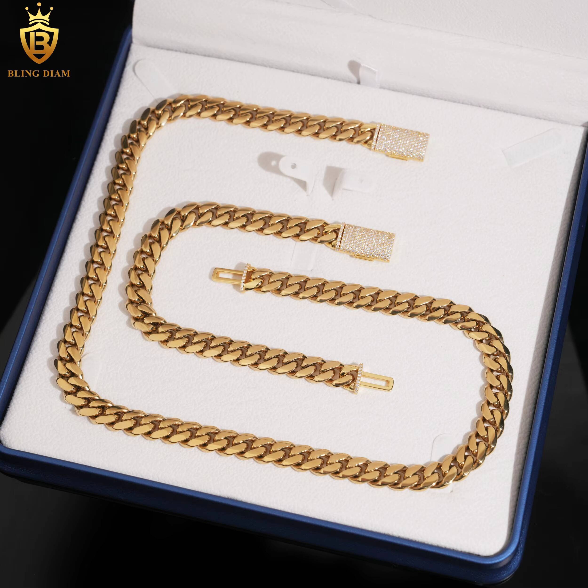 Hot Sale HipHop Style Cuban Chains Mens 925 Silver VVS Moissanite Clasp 10MM Stainless Steel Link Chains Past Diamond Test GRA