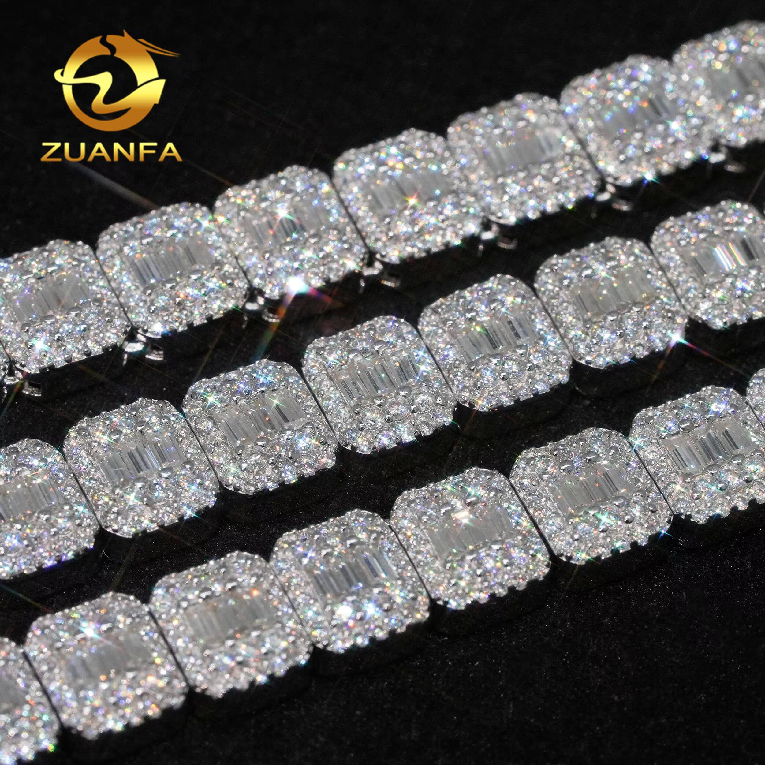 Hot Selling 9mm Baguette Moissanite Chain Cuban Links Moissanite Necklace Moissanite Cuban Link 925 Cuban Link Chain Necklace