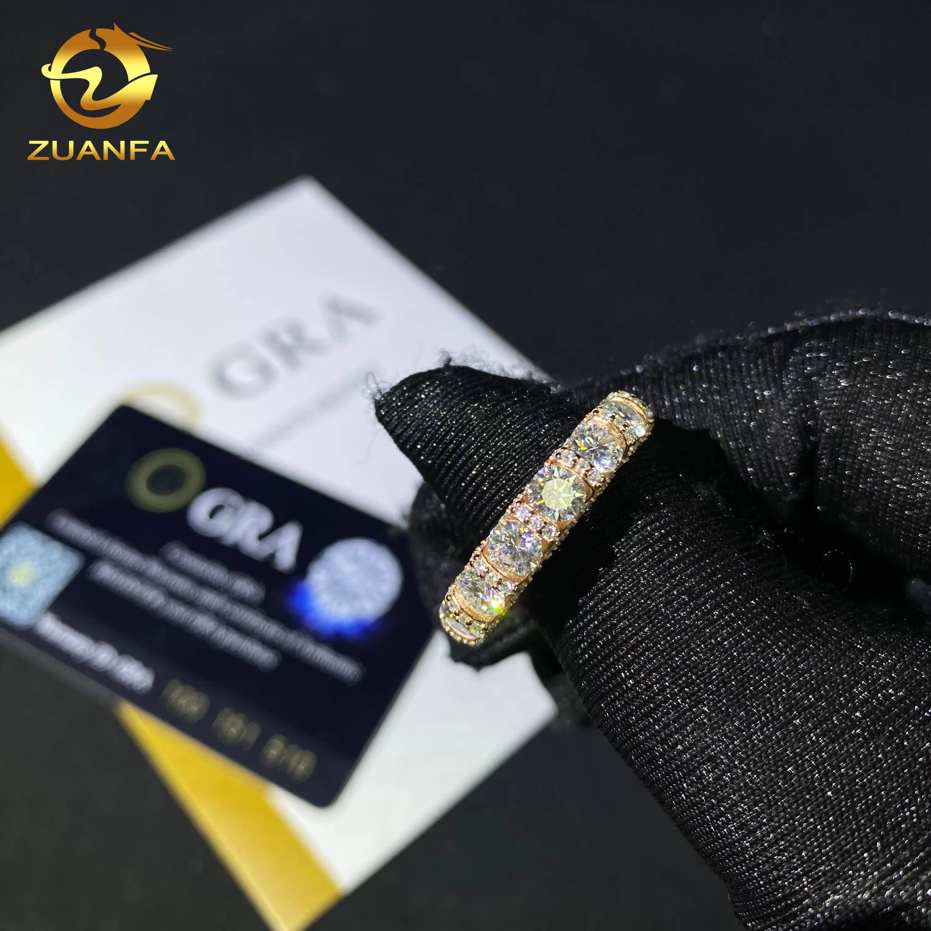 Luxury Rose Gold Fine Hip Hop Custom Iced Out Band Ring Moissanite Hip Hop Ring VVS Moissanite Diamond 925 Silver Jewelry Ring