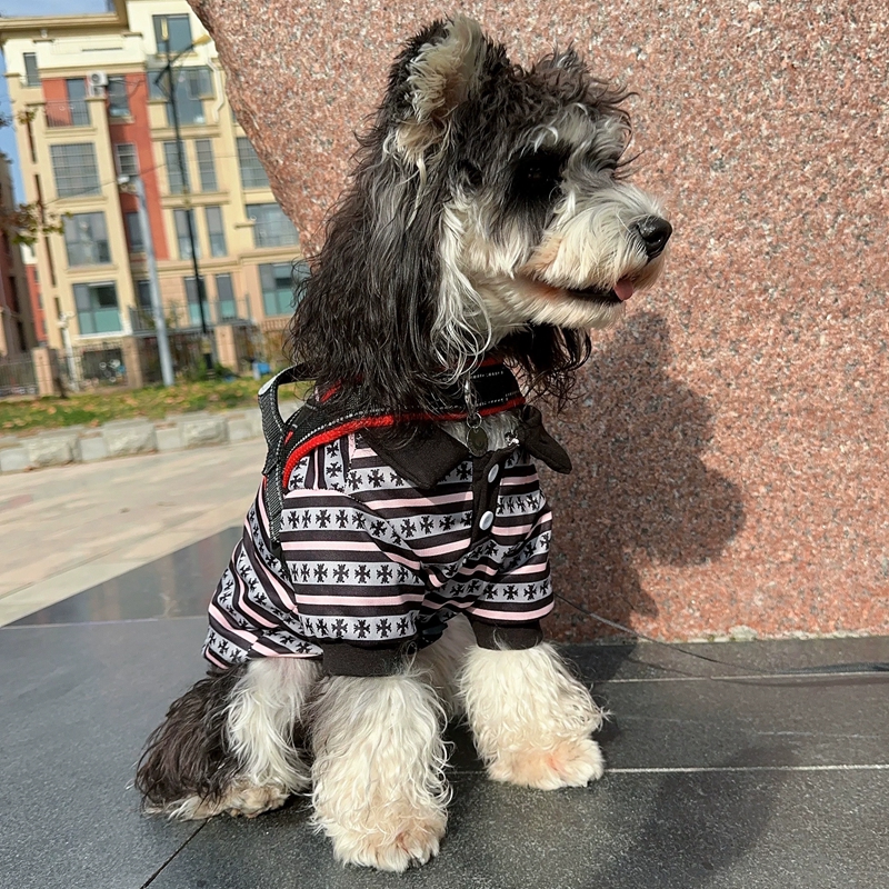 Luxury Striped Cross Pattern Dog Polo Shirt for Fur Babies Paw Babies Small Breeds Soft Cotton Pet Clothes for Schnauzer Chihuahua Yorkie Y464