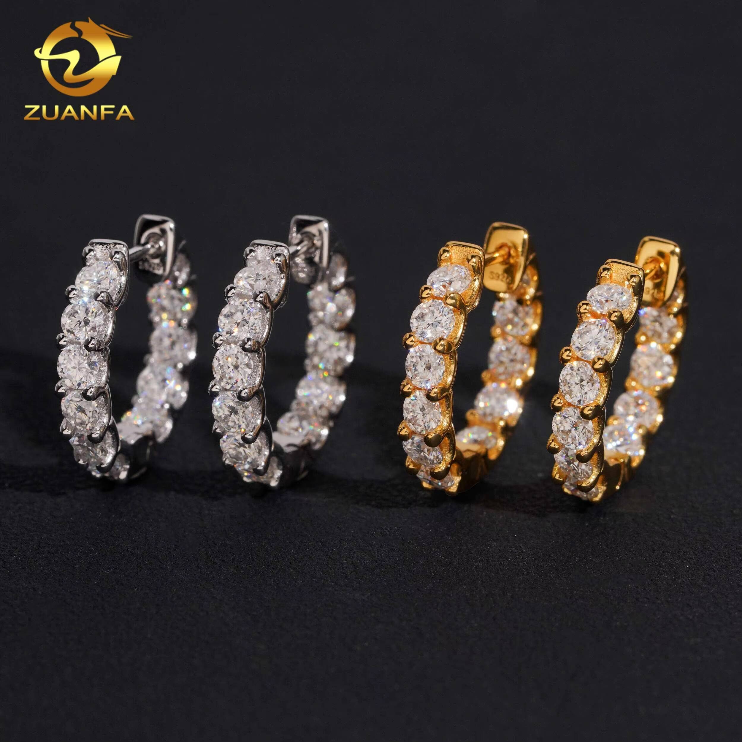 Hot Sale Moissanite Hoop Earring Gold Plated 925 Silver Pass Diamond Test Moissanite Iced Out Hip Hop Hoop Earring