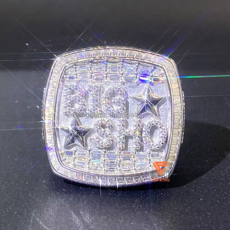 Luxury Custom Ring Baguette Cut Moissanite Hip Hop Solid 925 Silver Moissanite RIng Iced Out Cross Ring Fine Jewelry