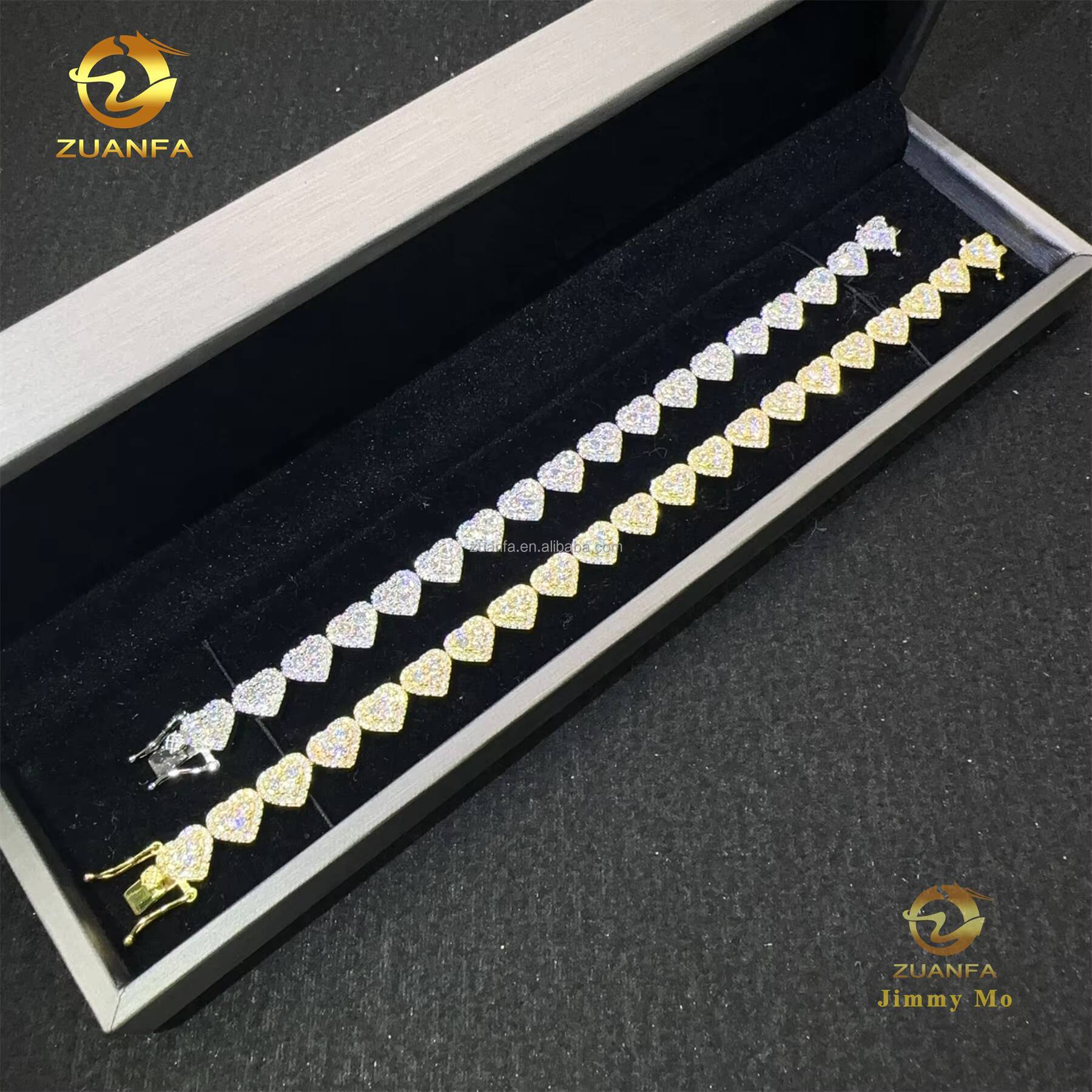 Bulk Stock Elegant Style Female Gift 8mm 925 Solid Silver Iced Out Hip Hop Jewelry FL Moissanite Diamond Heart Shape Bracelet