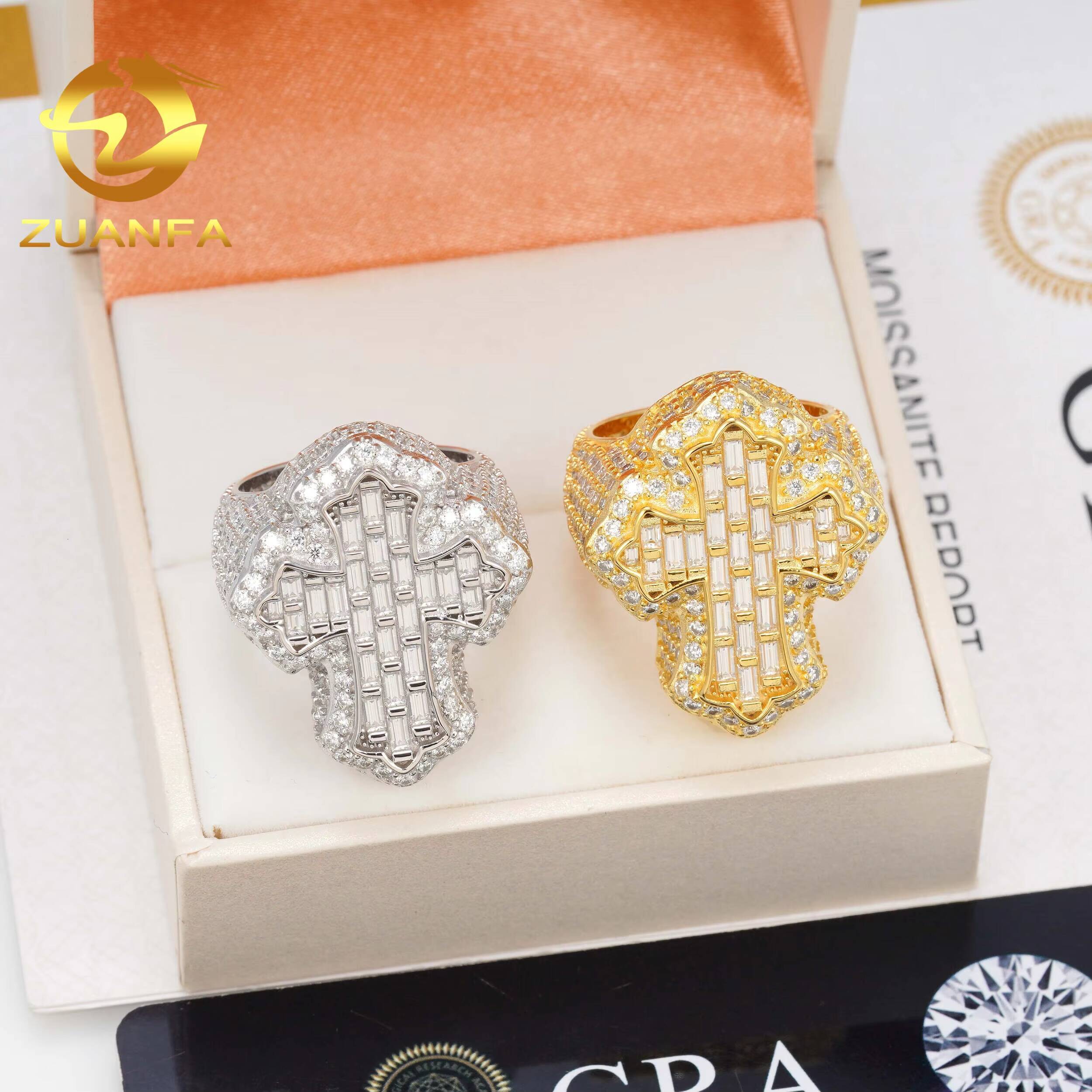 Wholesale Price Top Quality Pass Diamond Tester 925 Silver Cross Hip Hop Men VVS Moissanite Ring