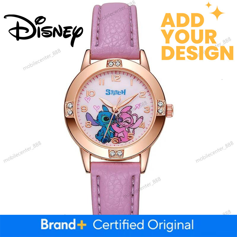Designer Disney Cartoon Pattern Stitch Girls Watches For Kids Leather Strap Children Watch With Rhinestone Dial Reloj Stich Exquisite Gift Luxury 300