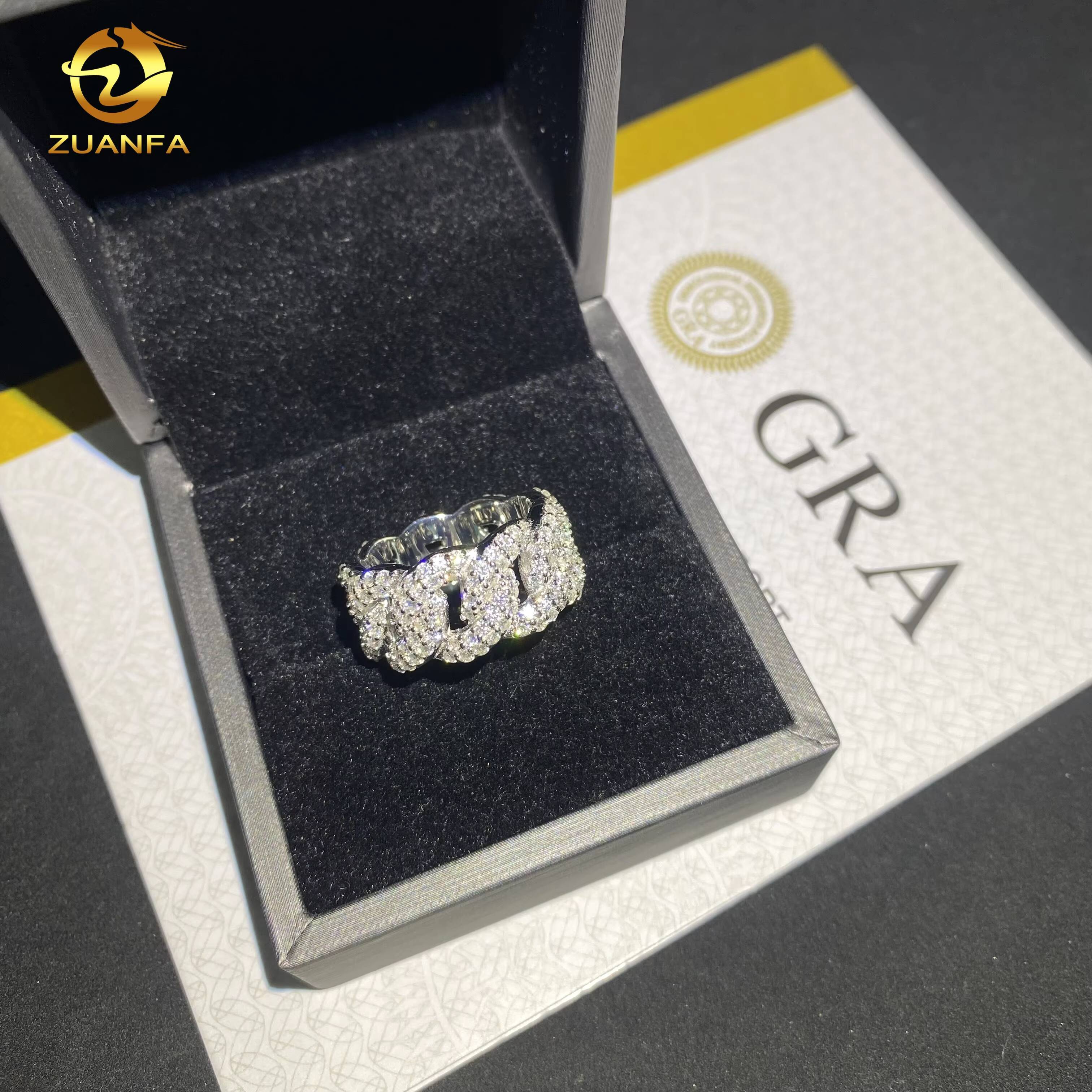 Iced Out Diamond Men Cuban Ring GRA Certificate Custom Hip Hop VVS D Moissanite 925 Silver Fine Jewelry Diamond Rings