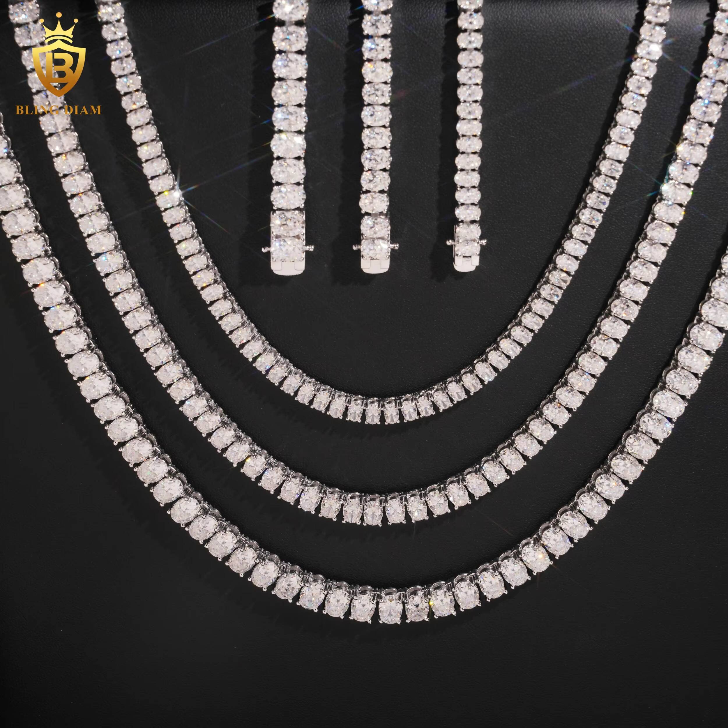Hot Selling Oval Cut 46 Tennis Chain Bracelet Prong Setting Vvs Moissanite Bracelets 925 Silver Chain GRA Certified Men Women