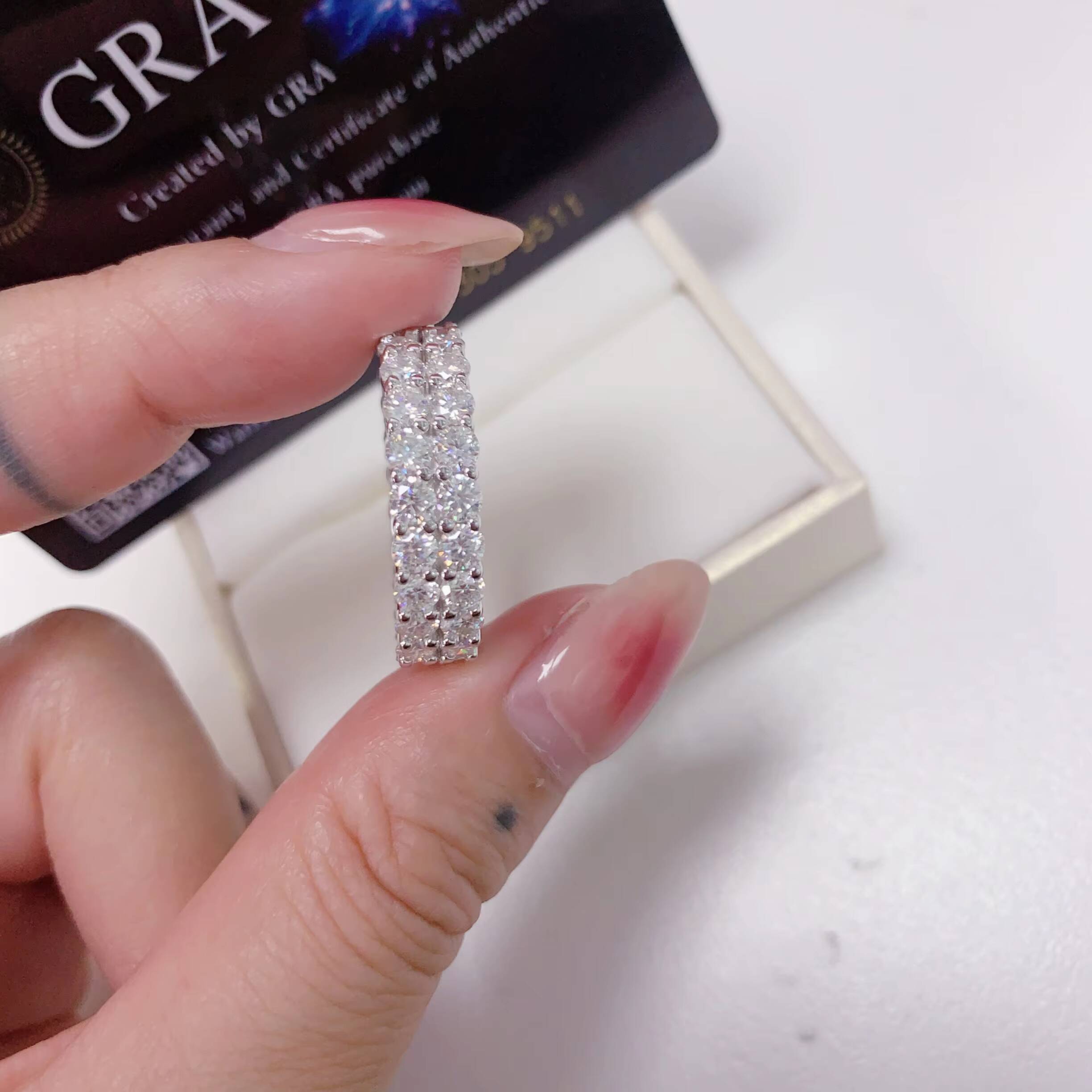 Full Eternity Ring Ready to Ship GRA 925 Two Row 3MM Moissanite Ring Iced Out Men Diamond Ring Iced Out Jewelry