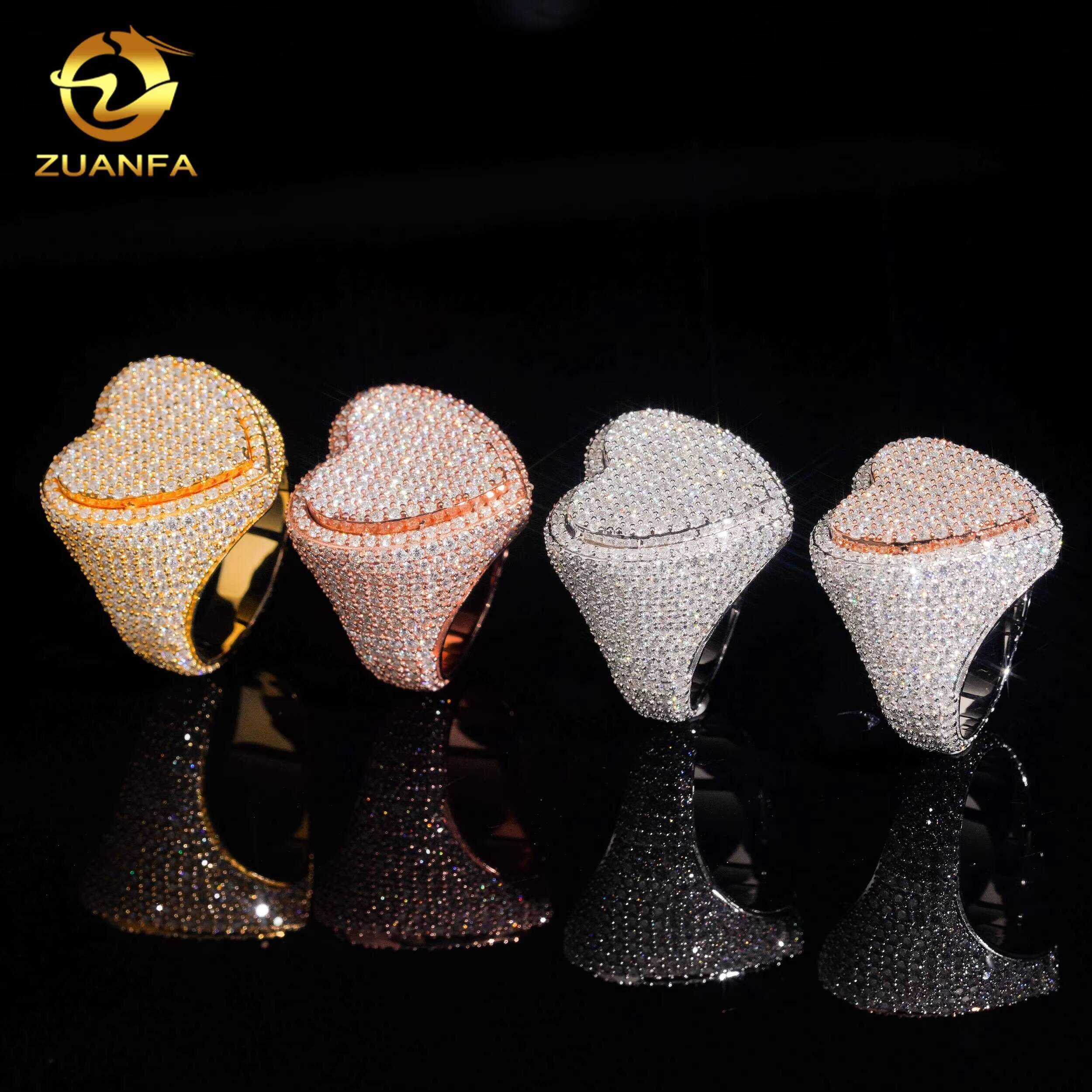 Fashion Fine Jewelry Iced Out Ring Gold Plated 925 Silver Rock Diamond Rings Men Iced Out VVS Moissanite Hip Hop Heart Ring