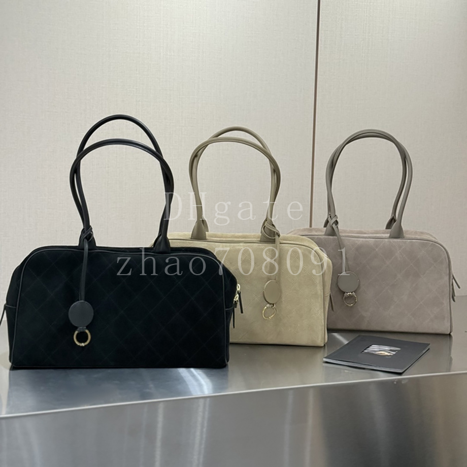 Suede Calfskin Large Bowling Bag 35.5cm Designer Top Handle Bag Luxury Shoulder Bag Diamond quality With box 26SAS6211B