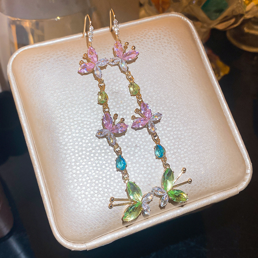 French-style crystal tassel with diamonds, European and American exaggerated design earrings, niche fashion earrings - view 7