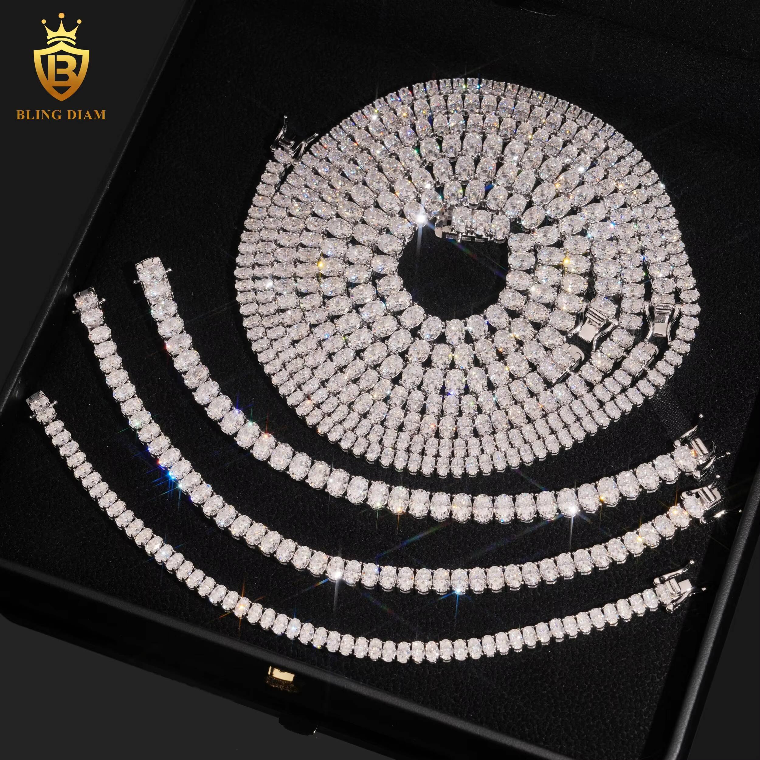 Hot Selling Oval Cut 46 Tennis Chain Bracelet Prong Setting Vvs Moissanite Bracelets 925 Silver Chain GRA Certified Men Women
