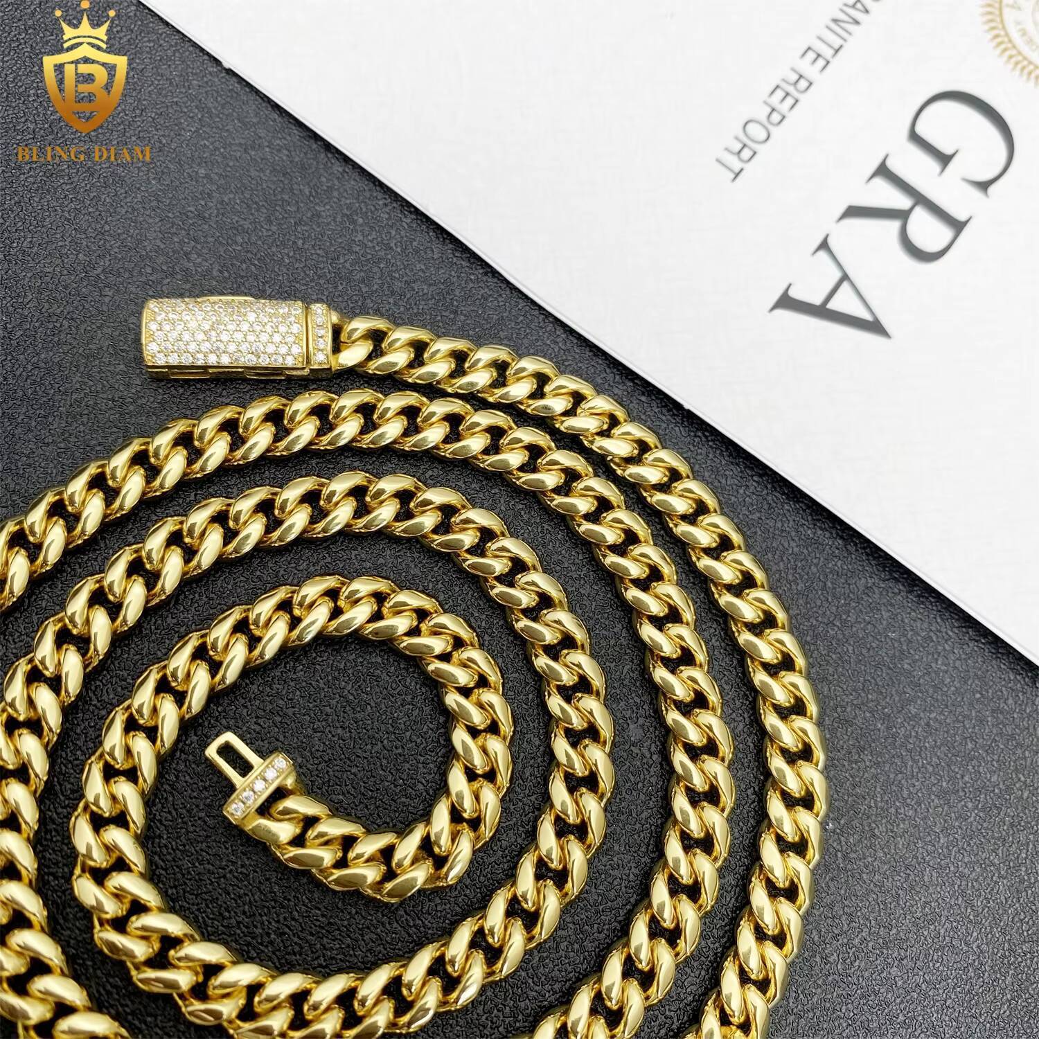 6mm Plain Chains Hip Hop Jewelry Cuban Link 925 Silver Moissanite Iced Out Gold Plated 316L Stainless Steel Necklace