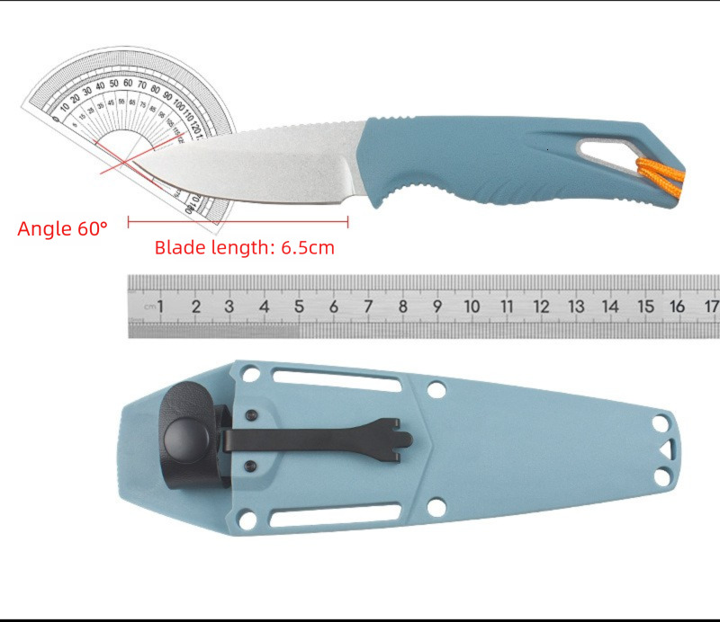 BM18050 2026 New Fixed Stone Washed Knife Blue TPV Handle Survival Small Straight Knife, K Sheath with Clip EDC Tool, Pocket Knife