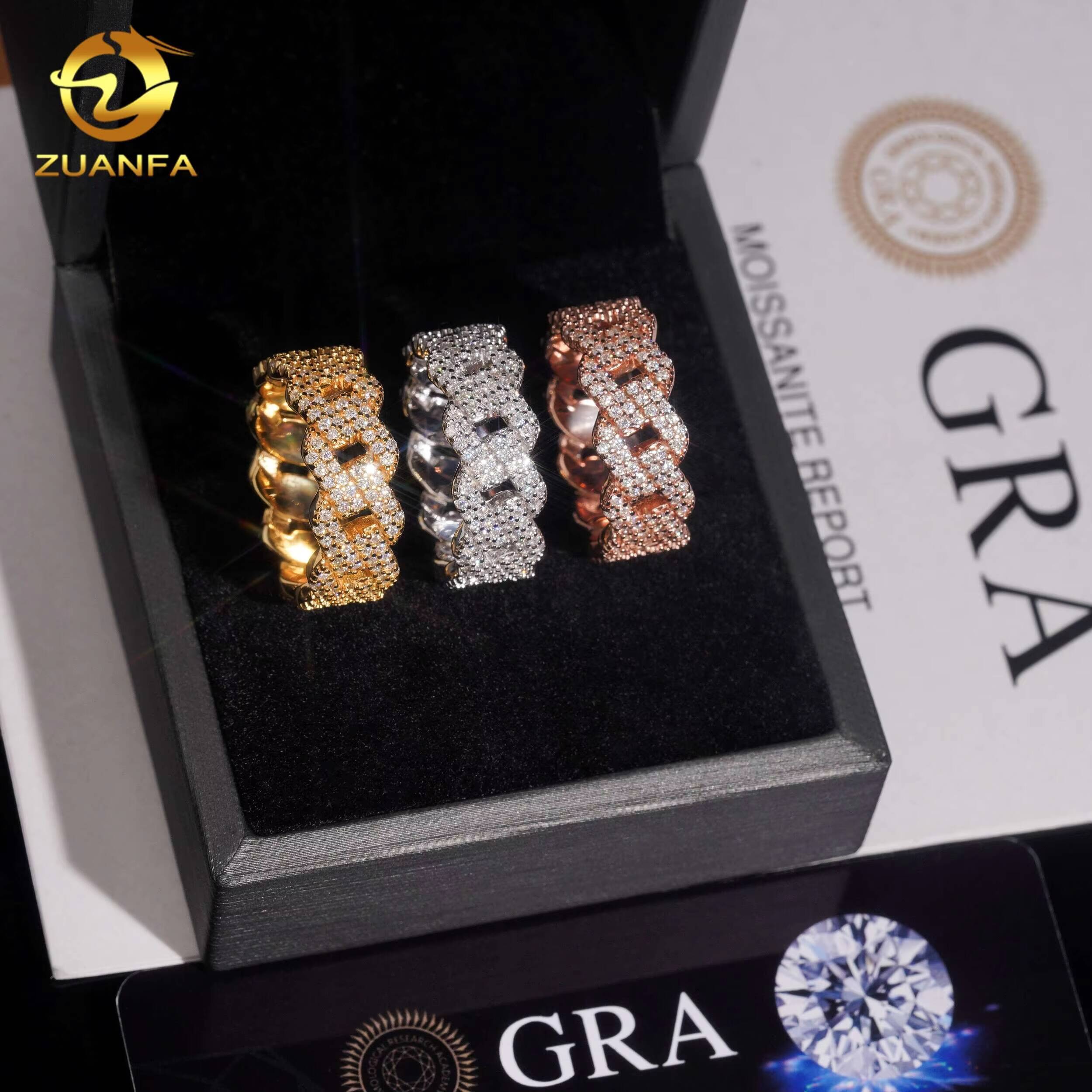 2 Circle Designs Iced Out VVS Moissanite Full Diamond Hip Hop Jewelry Rings Solid 925 Silver Fine Jewelry 2Rows Ring for Men