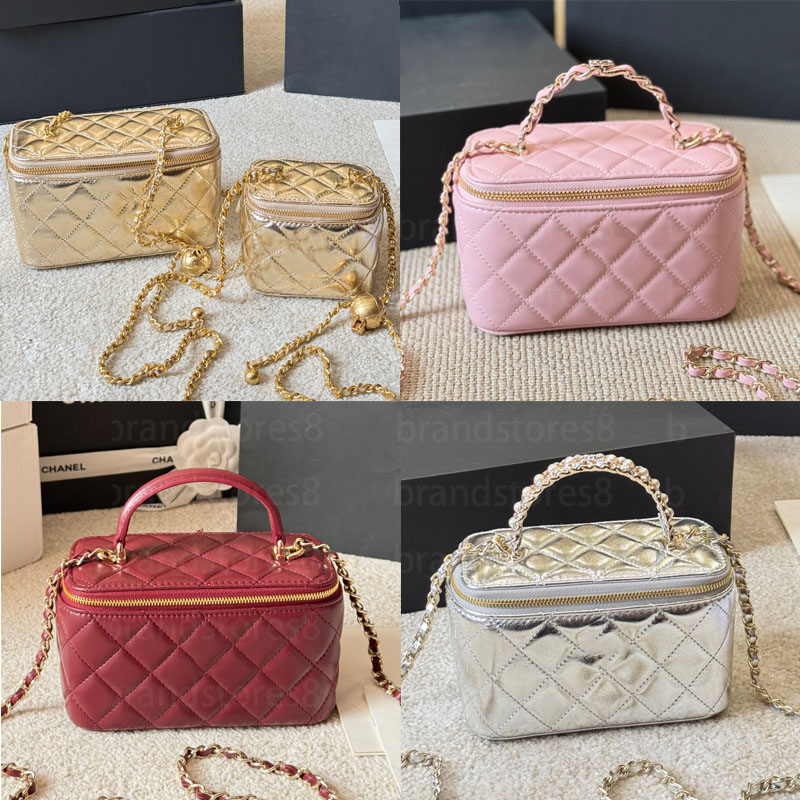 Vanity Case Bag Luxury Genuine Leather Chain Mini Box Bag Makeup Bag 24B Handbag for Women Designer Fashion Shoulder Bag Crossbody Bag with Leather Handles Womens bag
