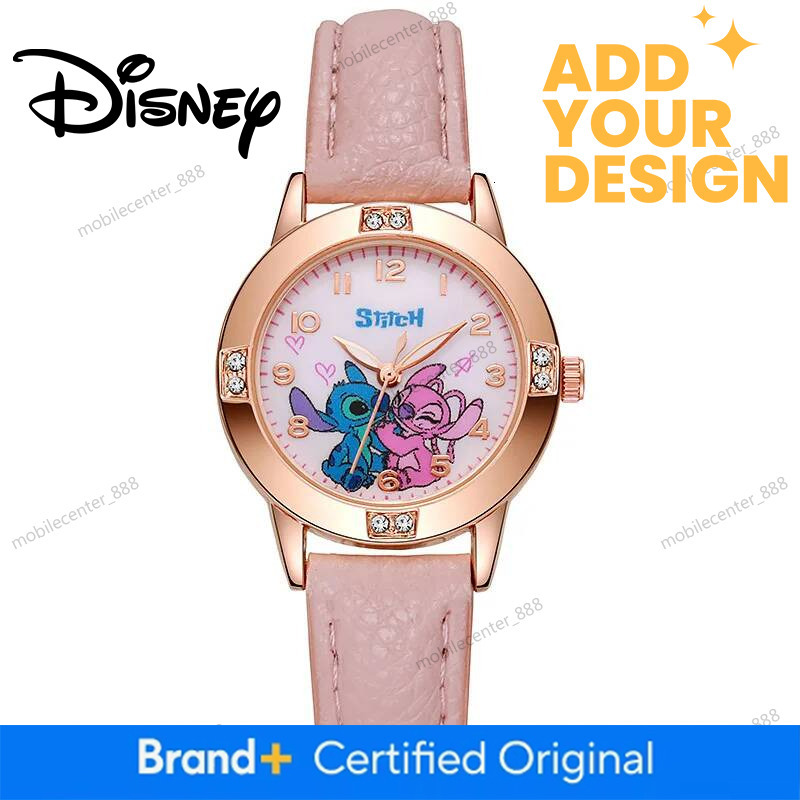 Designer Disney Cartoon Pattern Stitch Girls Watches For Kids Leather Strap Children Watch With Rhinestone Dial Reloj Stich Exquisite Gift Luxury 300